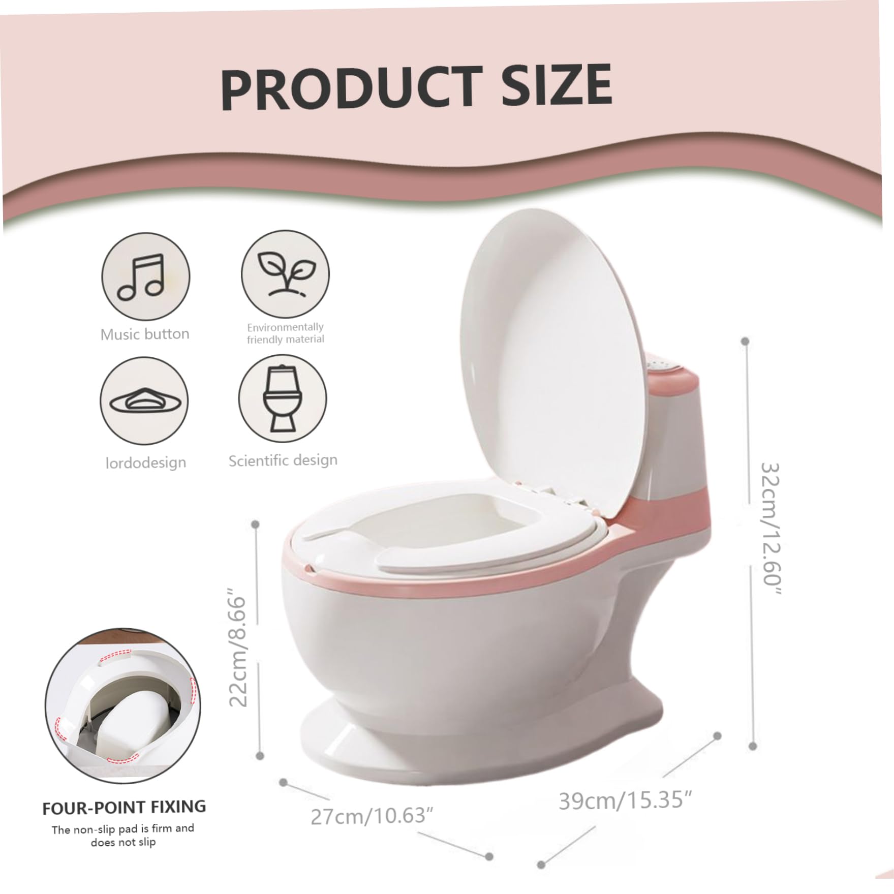**Realistic Toddler Potty Training Toilet with Lifelike Flushing Sound – Splashproof PVC Seat Cushion for Kids 18+ Months – Pink | Perfect for Home, Daycare & Travel Potty Training**