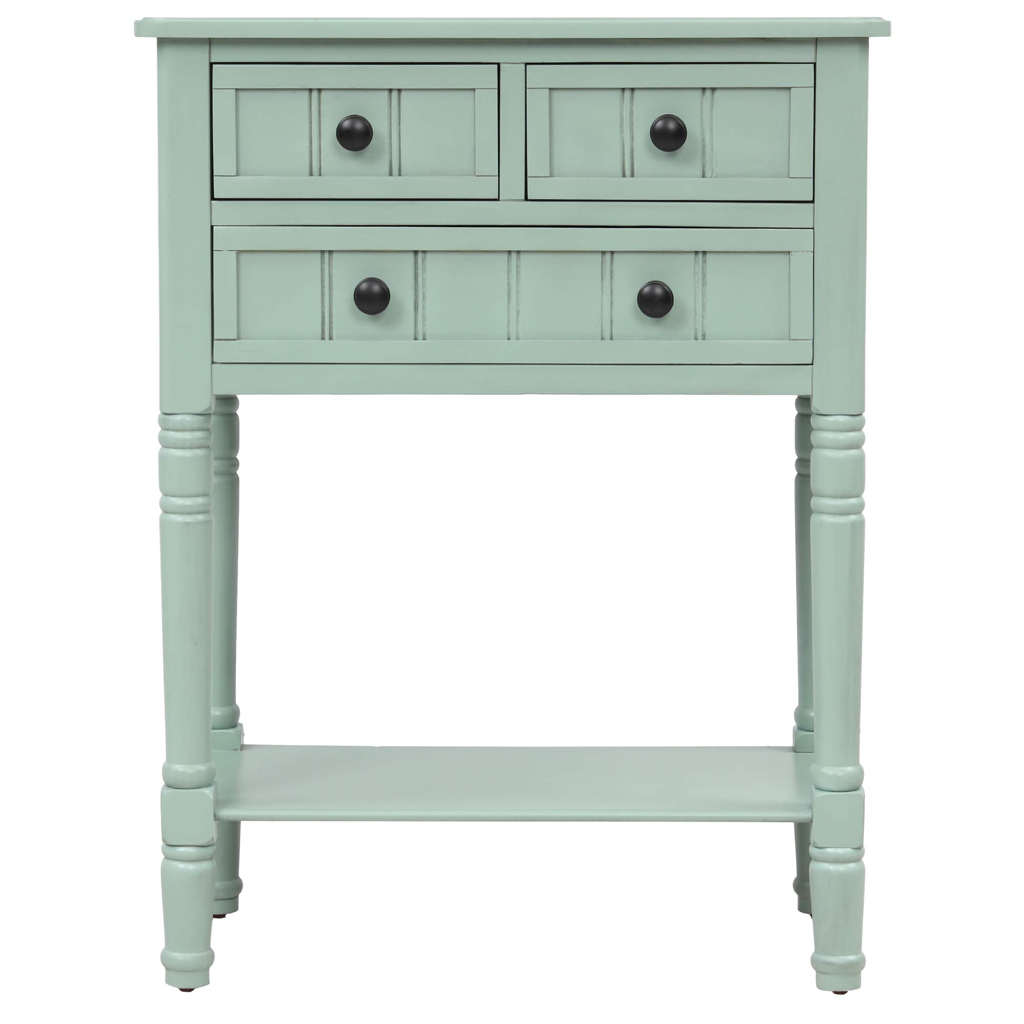 P PURLOVE Retro Blue Wooden Sofa Table with 3 Drawers & Bottom Shelf - Entryway Console Table with Storage for Living Room, Hallway - Easy Assembly Home Furniture (Perfect for Small Spaces, Apartments & Decorating Narrow Areas)