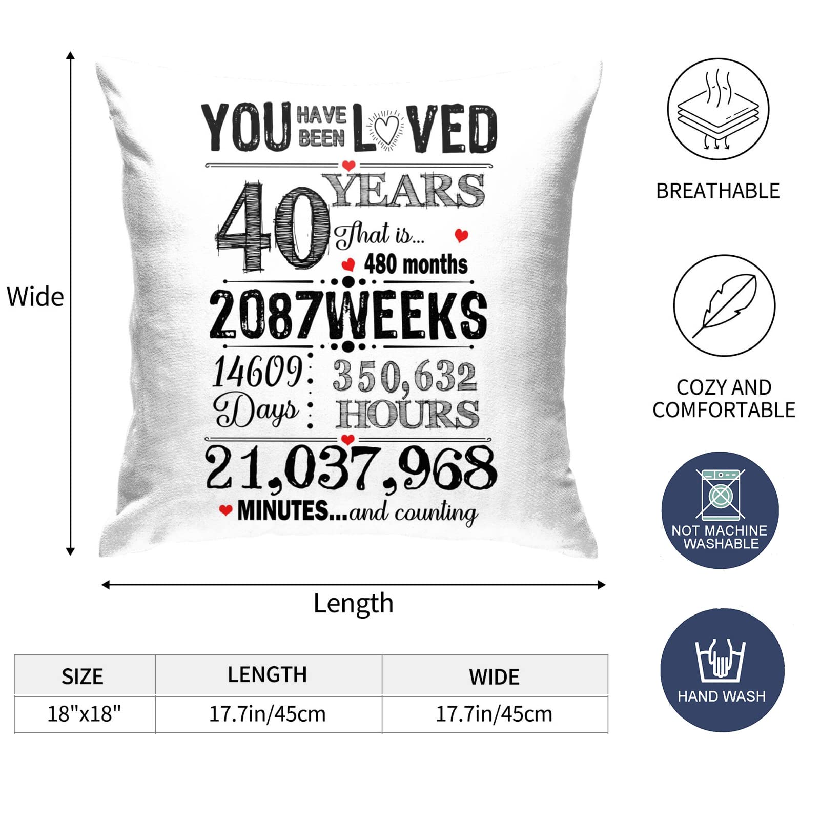 40th Birthday Gifts for Women - Funny 18x18 Inch Throw Pillow Covers - Perfect Gift for Wife, Sister, Daughter & Colleagues - Ideal for Home Decor, Office & Special Occasions