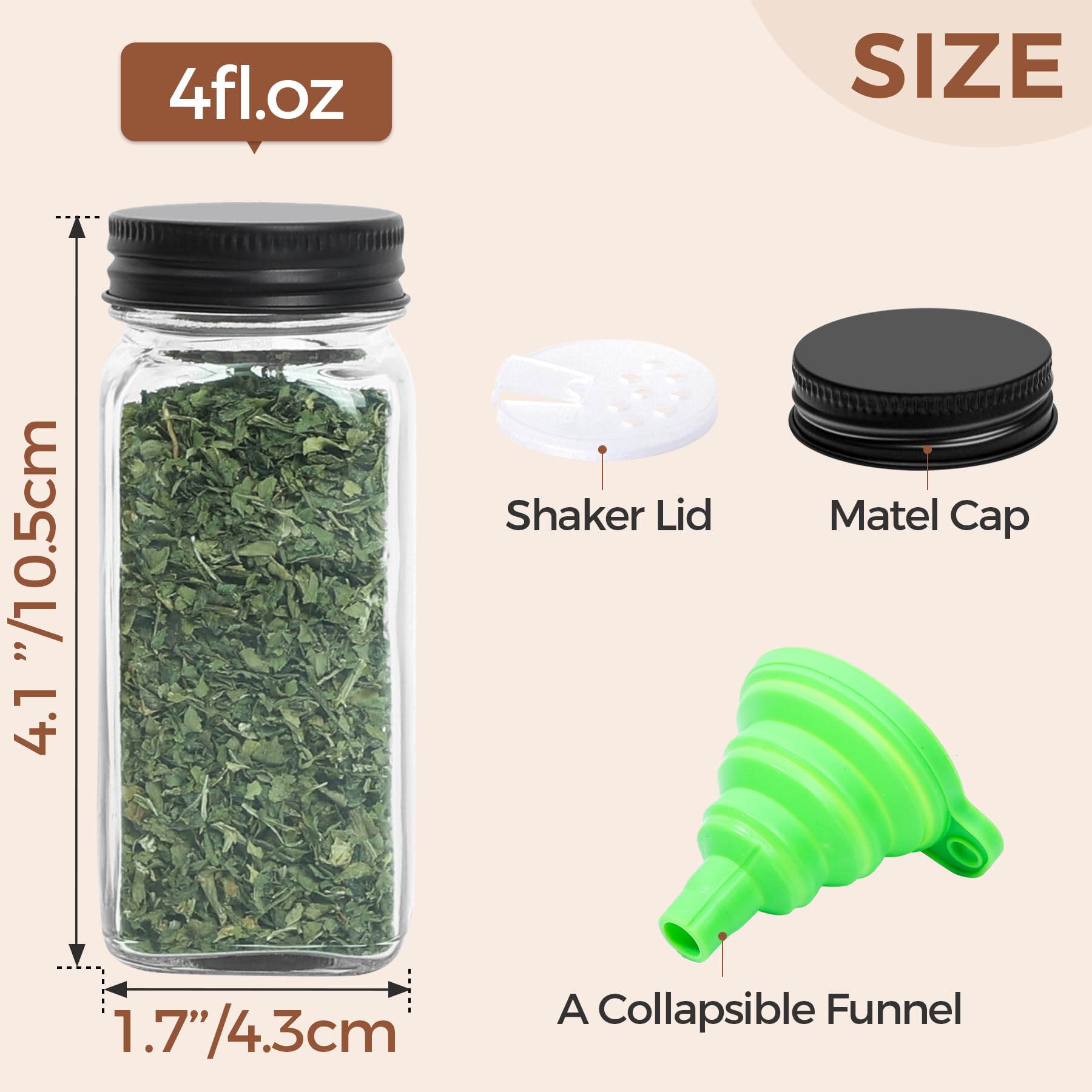 ComSaf 6-Piece 4oz Glass Spice Jars with Shaker Lids - 21 Pre-Printed Labels - Empty Square Spice Bottles for Kitchen, Seasoning & Supplement Storage - Perfect for Organizing Herbs, Spices, Coffee, Tea & DIY Beauty Products