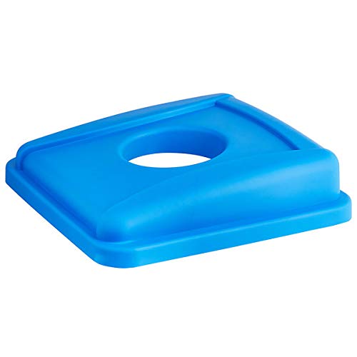 PRO&Family 92 Qt (23 Gallon/87 Liter) Blue Square Recycling Bin with Lid & Bottle/Can Hole - Heavy Duty Kitchen Trash Can, Plastic Garbage Bin for Home, Office, Garage & Outdoor Waste Management