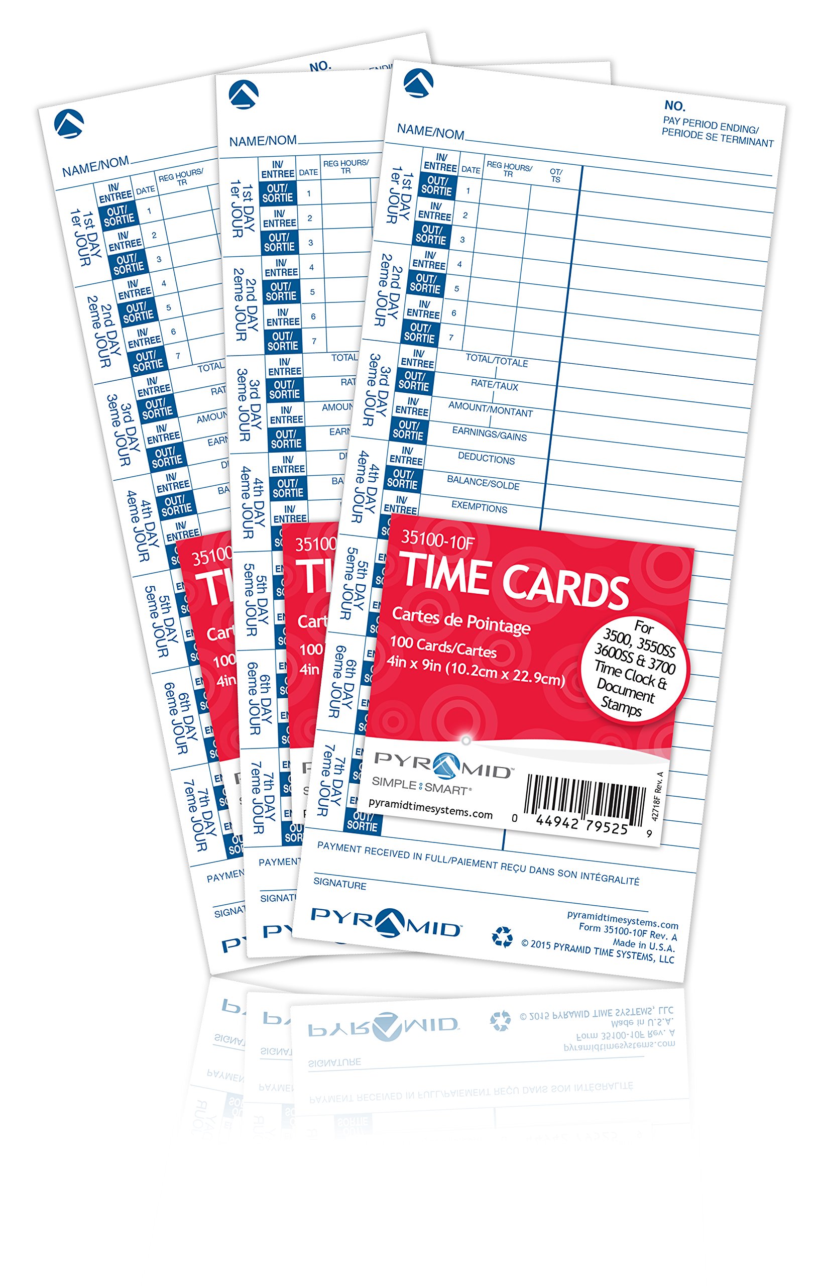 1000 Genuine French White Time Cards for Pyramid Time Clock Models 3500, 3500SS, 3600SS, 3700 - Authentic Replacement Time Sheets for Employee Attendance Tracking in Offices, Factories & Workplaces