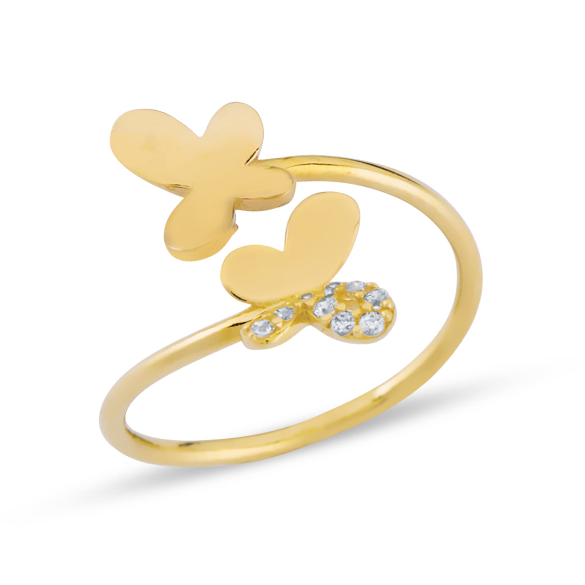 14K Solid Gold Dainty Stacking Butterfly Ring with Round-Cut Cubic Zirconia (CZ) Stones - Minimalist Jewelry for Women & Teens - Yellow/White/Rose Gold Options - Boho Vintage Fashion Rings - Trendy Gift for Her, Mom, Sister, Friend - Size 4.5-12 - Perfect for Everyday Wear, Date Nights & Special Occasions