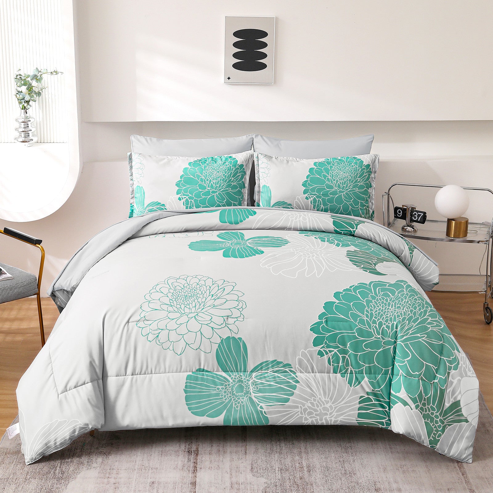 Floral Winter Comforter Set King Size - Ultra Soft Quilted Bedding with Pillowcases | Cozy Warm Bedroom Decor for Cold Weather