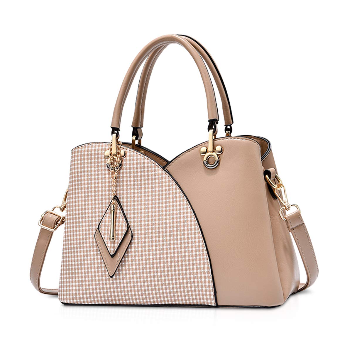 NICOLE & DORIS Women's Fashion Plaid Messenger Bag - PU Leather Tote Shoulder Purse with Adjustable Strap - Perfect for Work, Travel & Daily Use