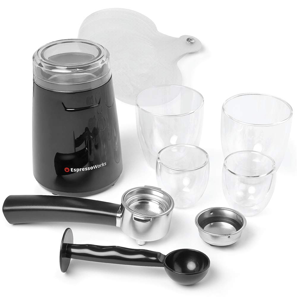 EspressoWorks 19-Bar Professional Espresso Machine with Milk Frother - 10-Piece Cappuccino & Latte Maker Set (1250W, Silver) - Perfect for Home Baristas, Coffee Shops & Office Use - Makes Rich Espresso, Creamy Lattes & Frothy Cappuccinos with One-Touch Operation - Ideal Coffee Gift for Holidays & Special Occasions