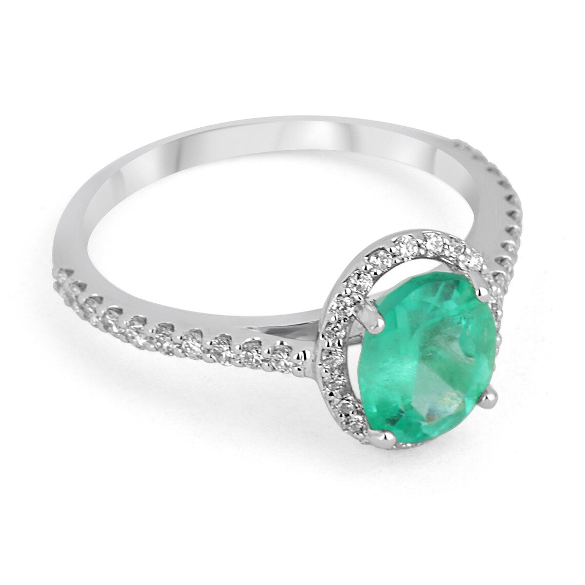 1.72tcw Colombian Emerald Promise Oval Cut Diamond Halo Engagement Ring in 14K White Gold - Perfect for Proposals, Anniversaries & Special Occasions