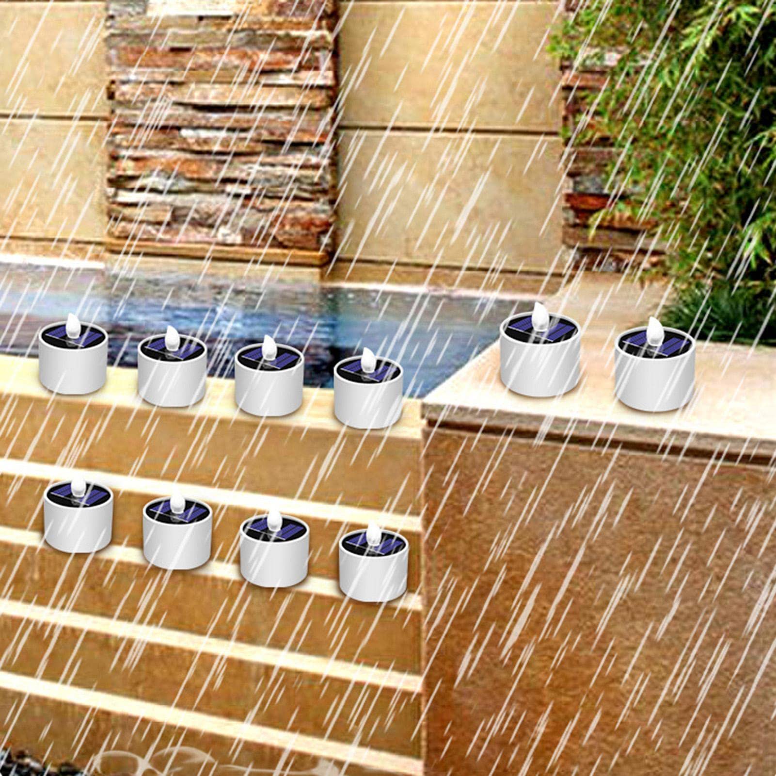 Solar Powered Candles - 2/4/6/8/10 Pack Waterproof Flameless LED Tea Lights with Flickering Warm White Glow - Perfect for Outdoor Patio, Garden, Yard, Wedding & Festival Decorations