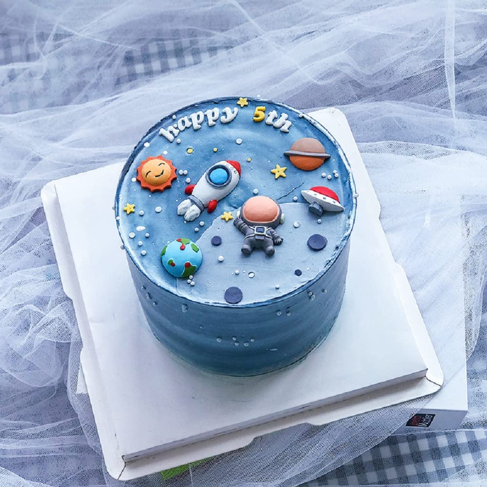Mini Blue Space Cake Topper - First Trip Around The Sun & Two The Moon Rocket Astronaut Cake Decorations | Perfect for 1st Birthday, Space Theme Parties & Celestial Celebrations