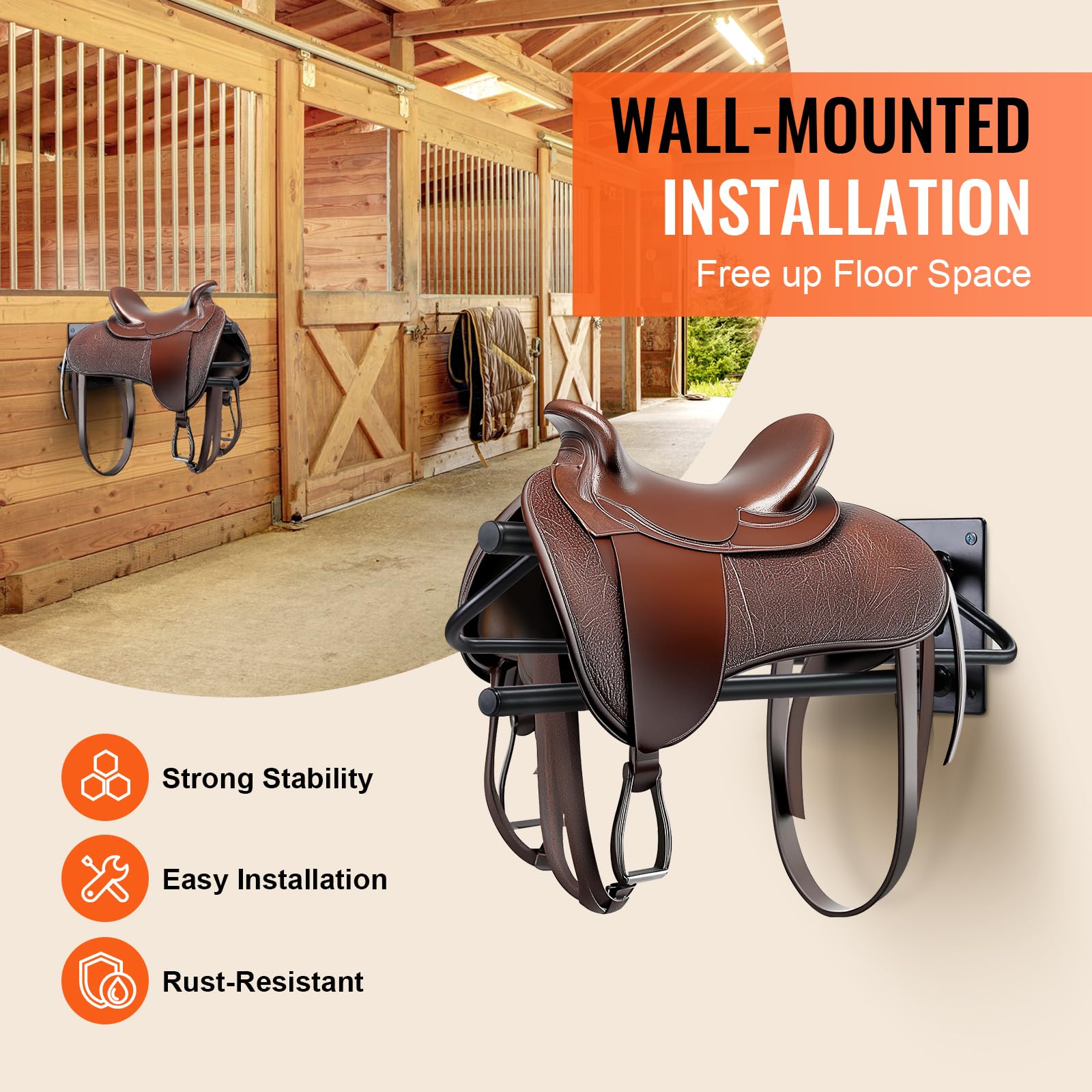 VEVOR Heavy-Duty Wall Mounted Saddle Rack - 2 Pack Steel Saddle Stand with Pad Bar (23.8