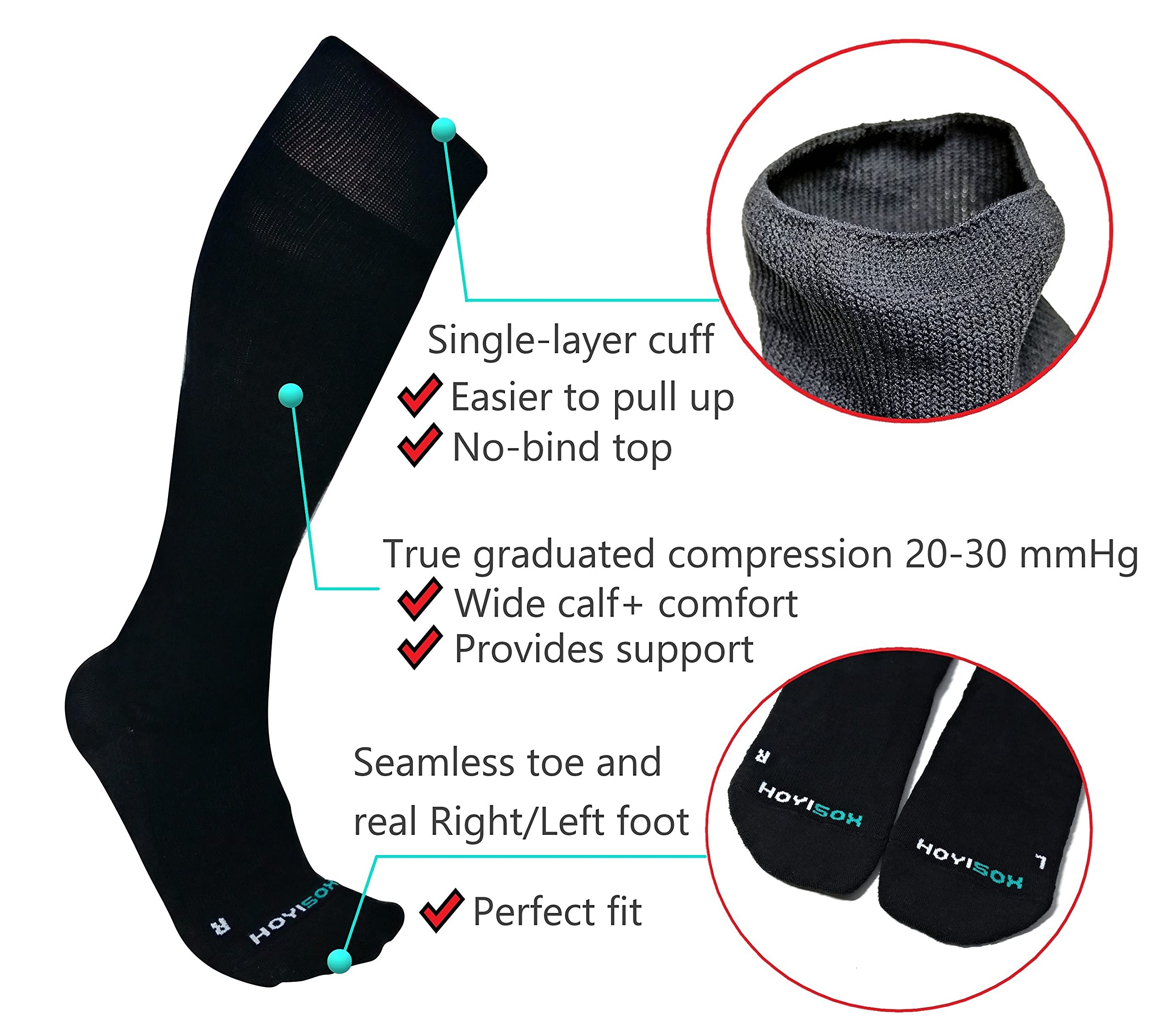 HOYISOX Plus Size Compression Socks 20-30 mmHg for Men & Women - Medical Grade Support for Circulation, Swelling Relief - Perfect for Travel, Nurses, Running & Pregnancy
