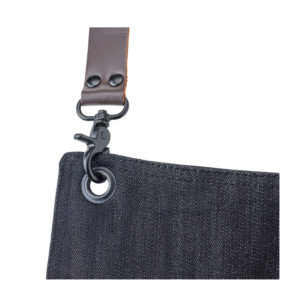 Mercer Culinary Renegade Bib Apron - Black Denim with Brown Leather Straps - Professional Chef Apron for Cooking, Grilling & BBQ - Perfect for Restaurants, Home Kitchens & Outdoor Cooking (Model M63208DENBR)
