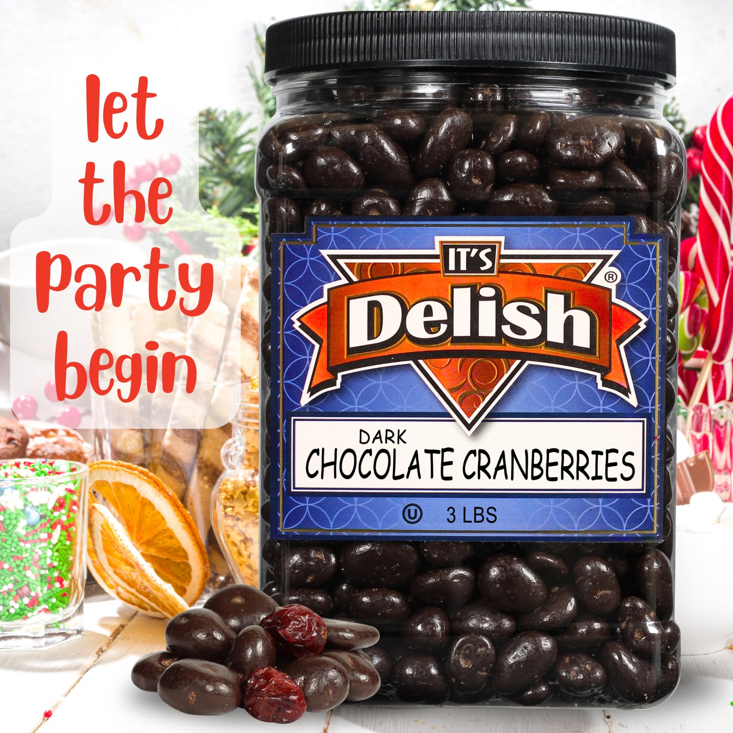 Dark Chocolate Covered Cranberries by Its Delish, 3 LBS Bulk Size | Gourmet Healthy Snacks, Vegan & Kosher Certified | USA Made | Perfect for Office Snacks, Holiday Gifts & Healthy Desserts