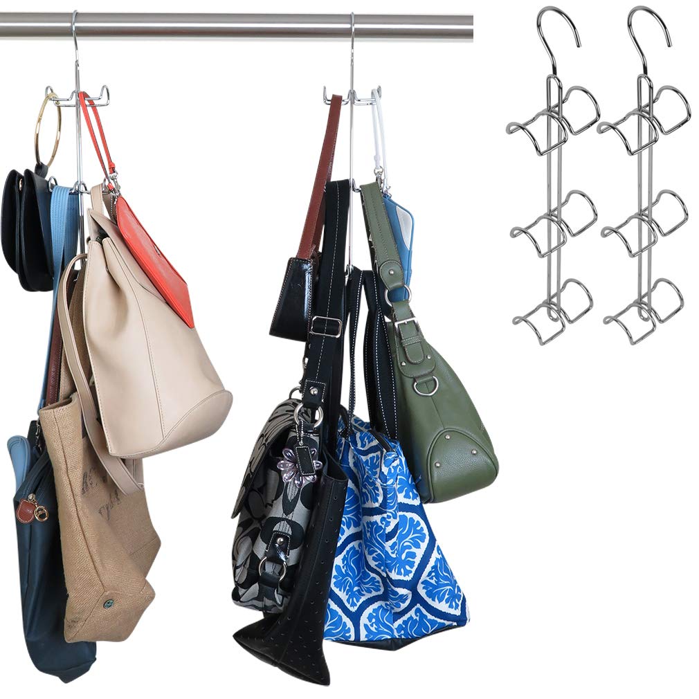 Evelots 2 Pack Hanging Handbag Organizer with 12 Chrome Hooks - Space Saving Closet Storage for Purses, Wallets & Accessories - Perfect for Bedroom, Walk-in Closet or Dorm Organization