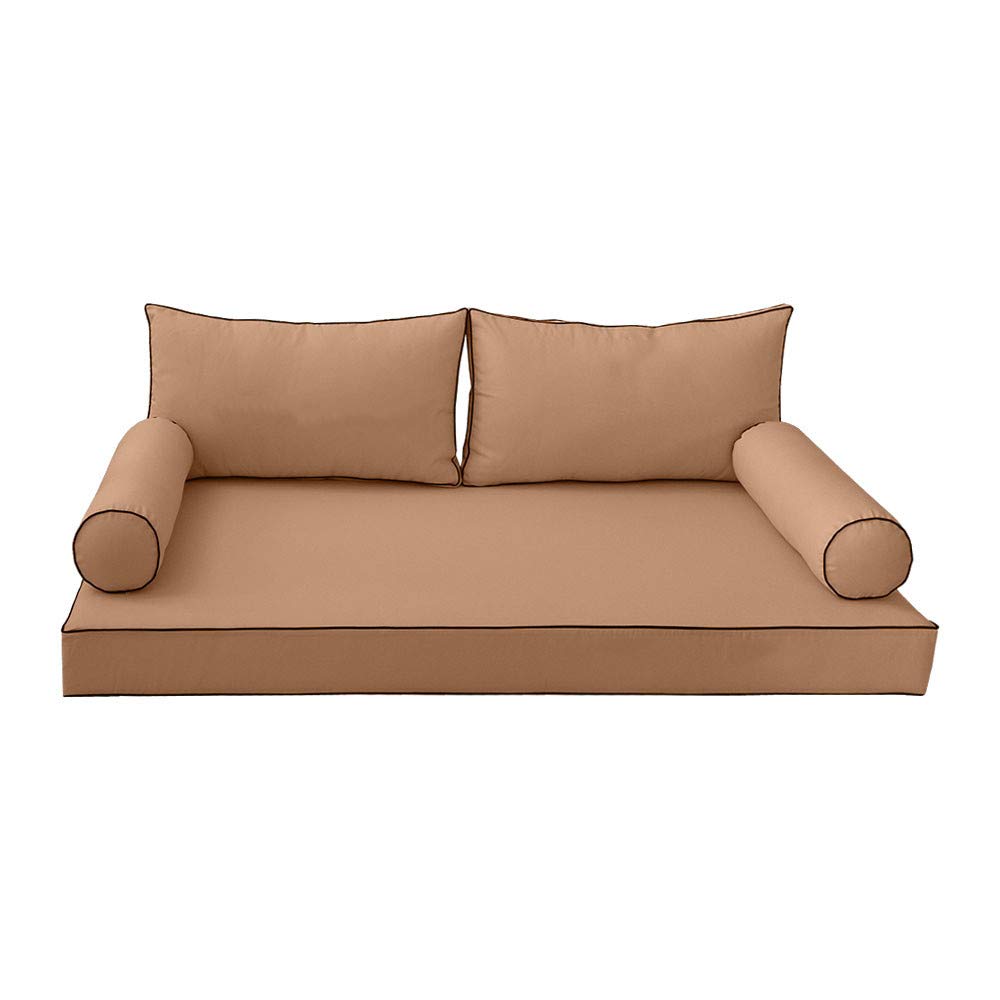 Prolinemax Style2 5-Piece Outdoor Daybed Cushion Set - Twin Size Contrast Pipe Design with Bolster Pillows for Patio, Poolside & Garden Relaxation AD104
