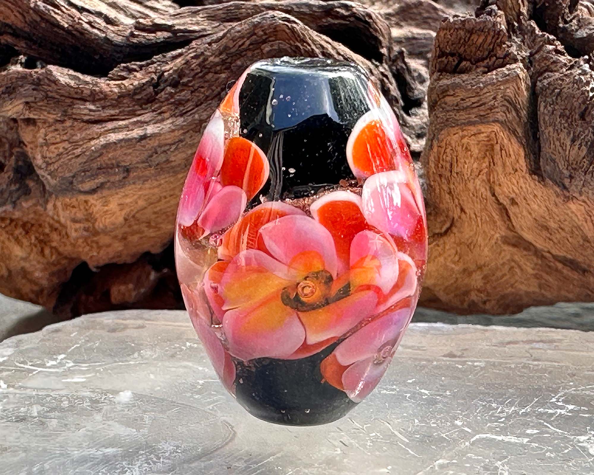 Tropical Bliss Pink Floral Lampwork Focal Bead SRA - Handmade Glass Bead for Jewelry Making, DIY Crafts, Necklace & Bracelet Designs - Perfect for Bohemian Style, Beach Wedding & Summer Accessories