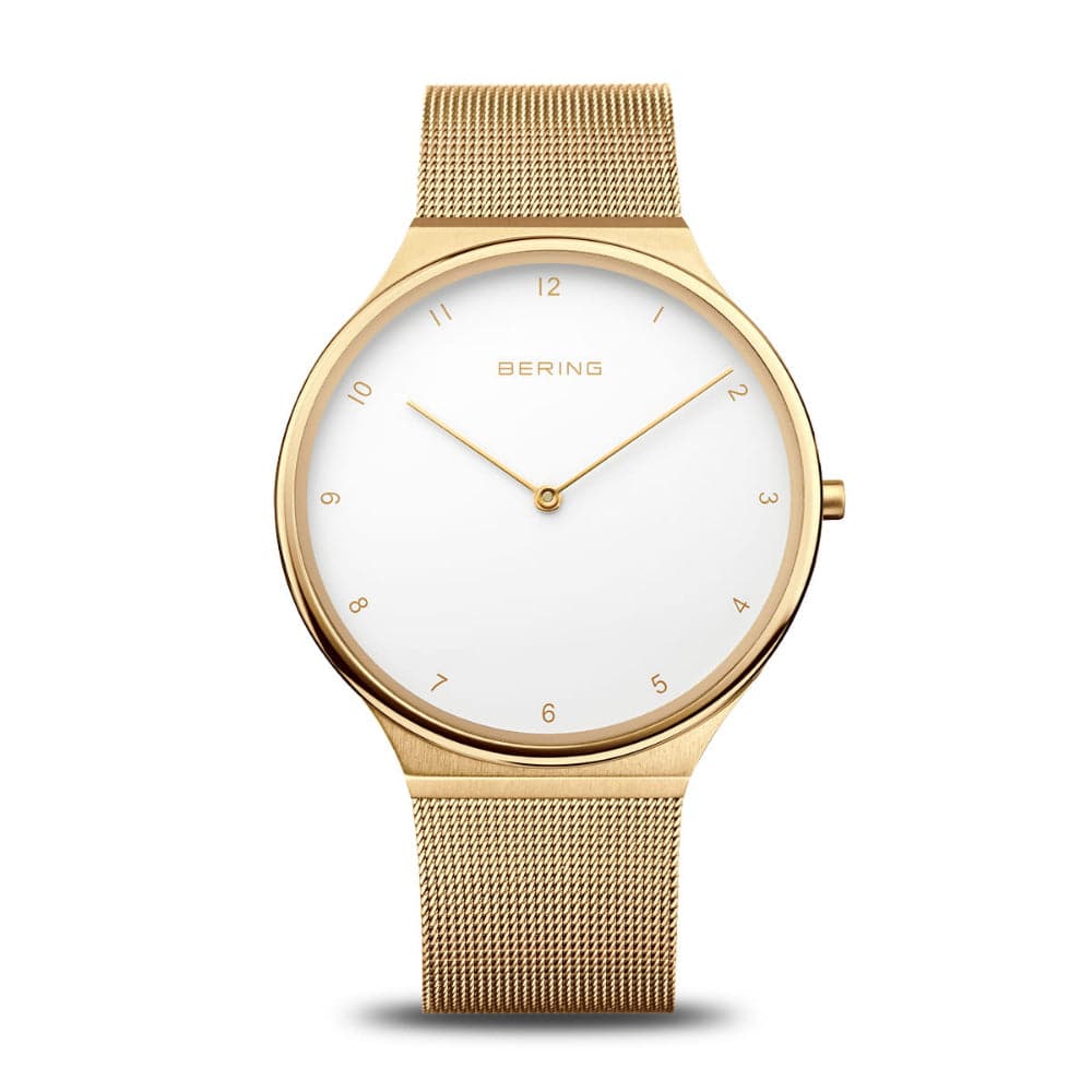 Bering Ultra Slim White Dial Gold Milanese Strap Women's Watch 18440 334 - Elegant Luxury Timepiece for Business, Party & Everyday Wear