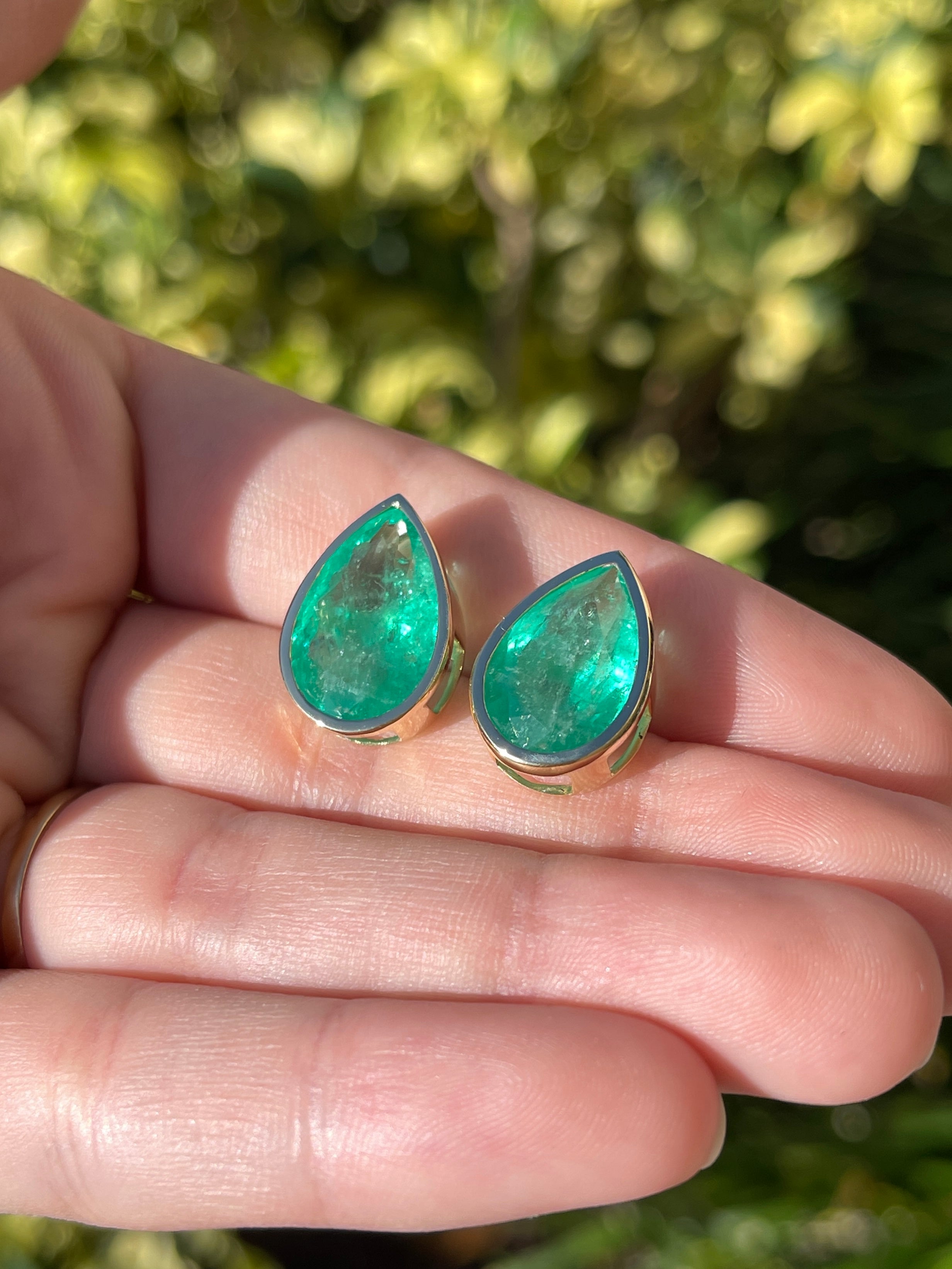 13.15tcw Large Teardrop Emerald Bezel Earrings in 18K Gold - Elegant Dangle Earrings for Women, Perfect for Weddings, Parties & Special Occasions