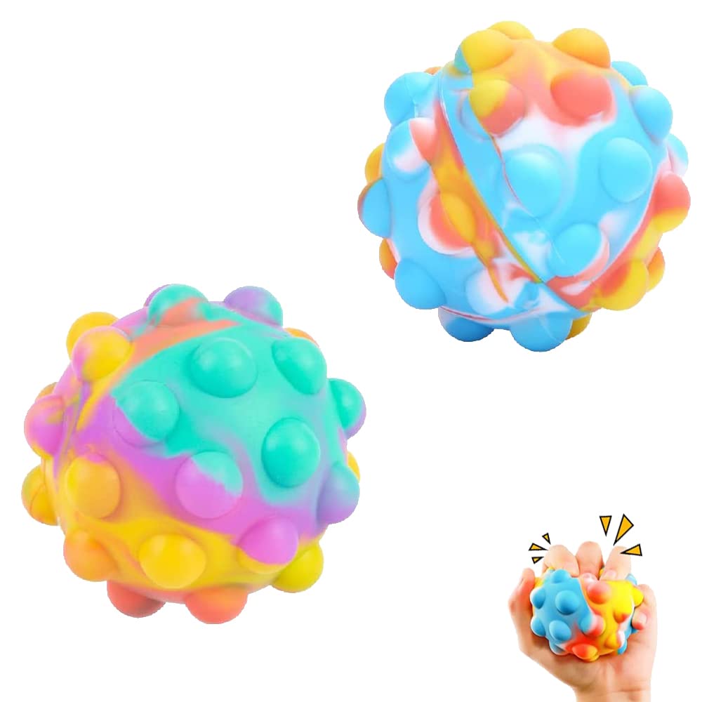 2PCS Pop Ball Bubble Balls - 3D Fidget Sensory Toys for Stress Relief, Silicone Bouncing Balls for Kids & Adults - Perfect for Office, Classroom, Travel and Anxiety Relief
