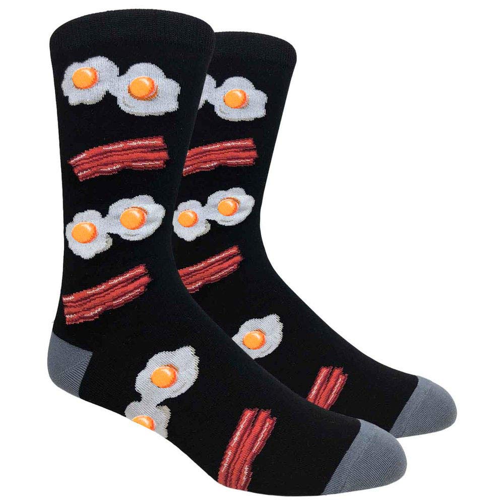 Funny Bacon and Eggs Socks for Men - Novelty Breakfast Themed Crew Socks - Perfect Gift for Food Lovers & Morning Humor
