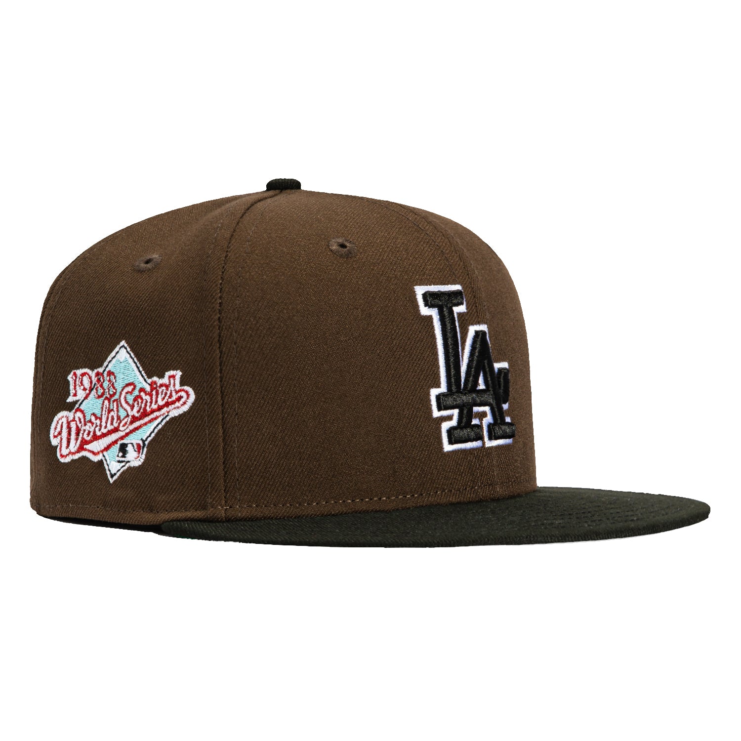 New Era 59Fifty Los Angeles Dodgers 1988 World Series Patch Snapback Hat - Brown, Black & White Colorways | Vintage Baseball Cap for Fans & Collectors | Perfect for Games, Streetwear & Sports Memorabilia Display