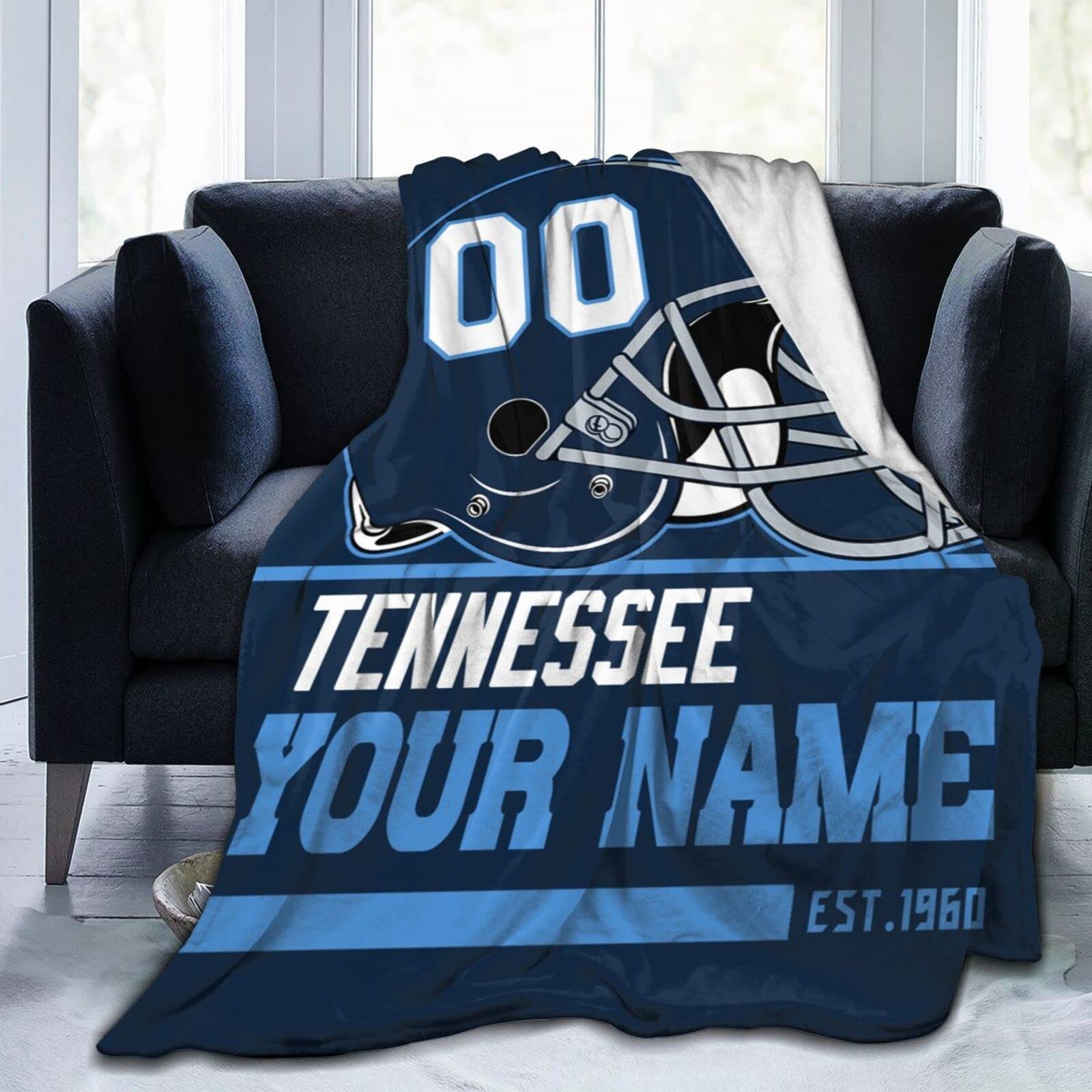 Custom Football Throw Blanket - Personalized NFL Team Blanket with Name & Number - Soft Fleece Couch Bed Blanket for Football Fans - Perfect Gift for Memorial, Game Day & Home Decor