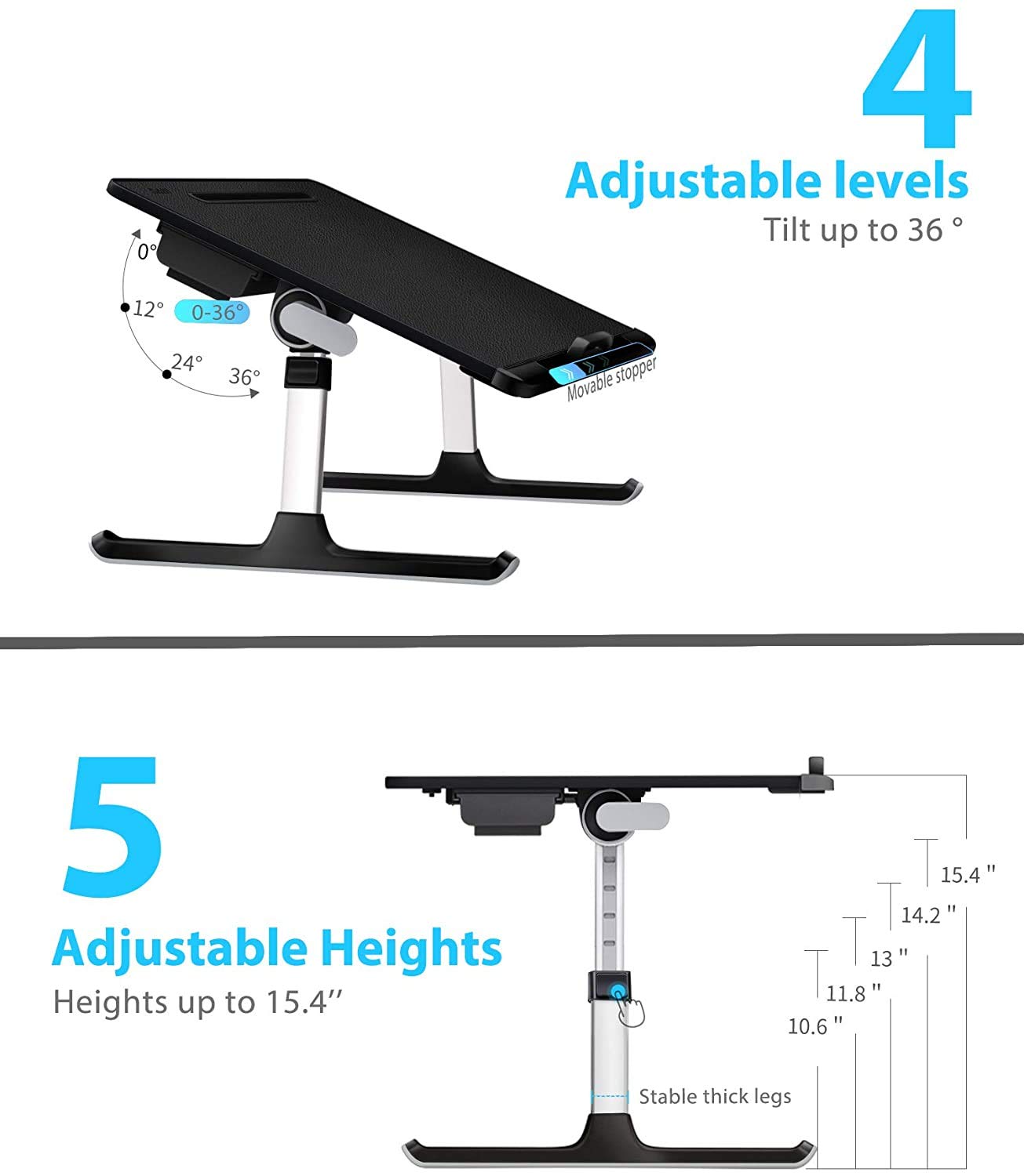 SAIJI Adjustable Tablet Stand Holder & Laptop Bed Tray Table - Portable Multi-Angle Viewing Stand for iPad, MacBook, Kindle - Perfect for Home Office, Bed, Sofa & Travel Use