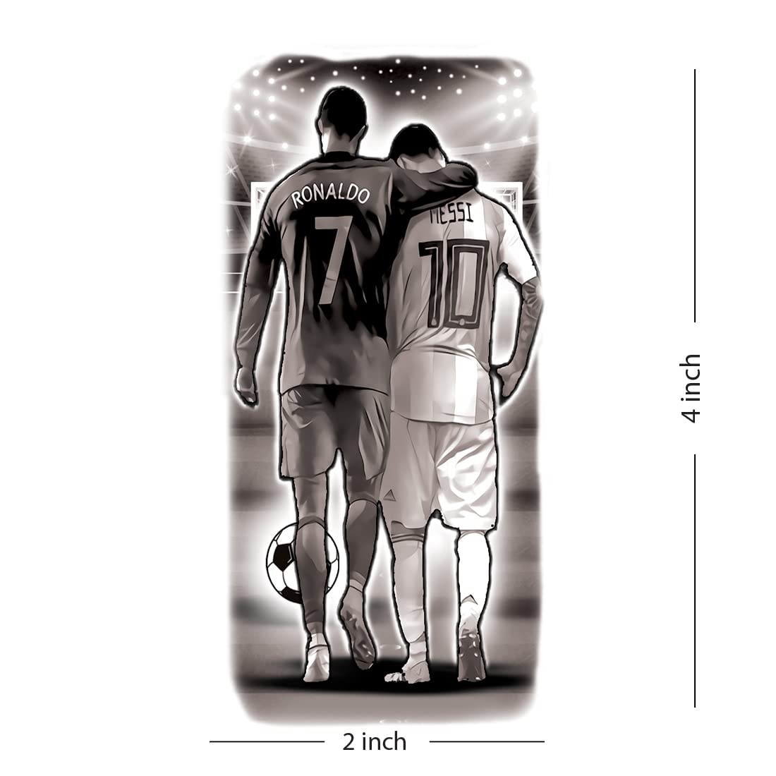 Cristiano Ronaldo & Lionel Messi Waterproof Temporary Tattoos for Men & Women - Long Lasting Fake Body Art for Sports Fans, Parties & Costume Events