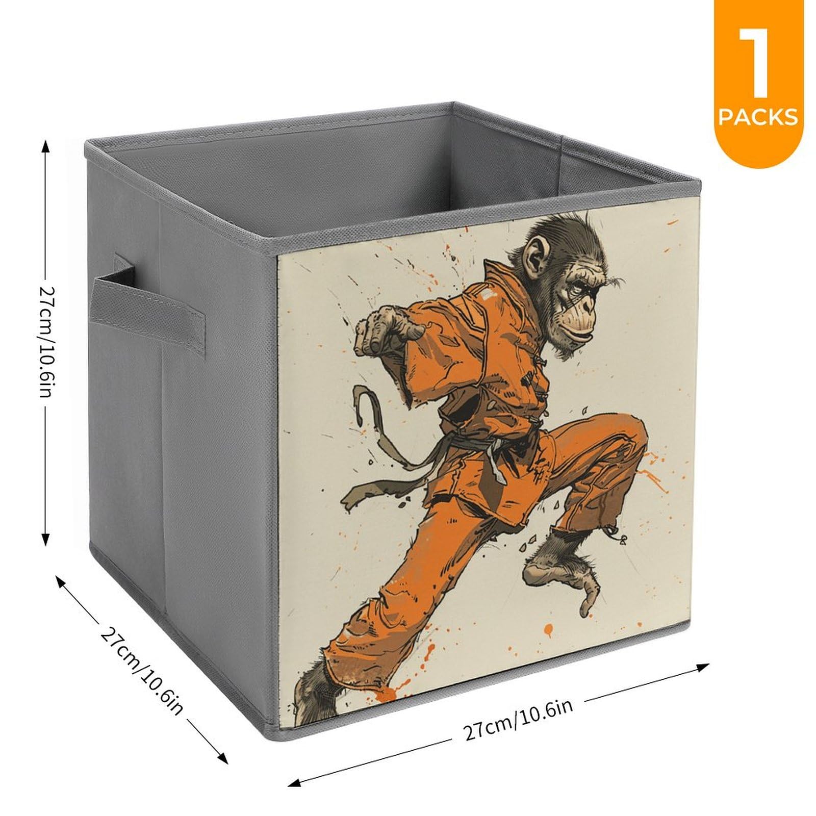 1PCS Foldable Storage Bins - Orange Shirt Monkey Printed Large Capacity Storage Box with Handle - Organizer for Playroom, Office, Home - Perfect for Kids' Toys, Books & Clutter Organization