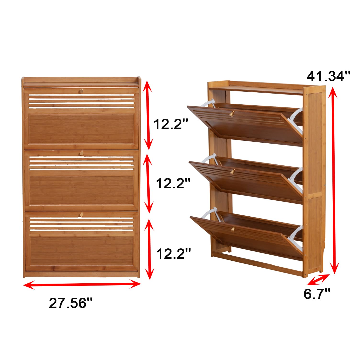 Latifolia 3-Tier Bamboo Shoe Storage Cabinet with Flip Drawers - Free Standing Shoe Organizer for Entryway, Hallway, Living Room (27.57