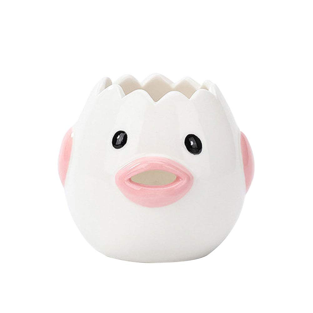 Premium Ceramic Egg Separator - Cartoon Chicken Design for Easy Egg Yolk & White Separation | Kitchen Gadget for Baking, Cooking & Breakfast Prep | Durable Pink Egg Divider Tool