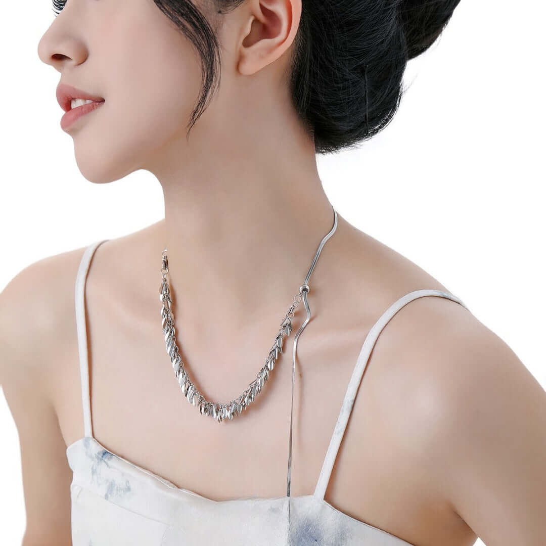 Sequin Leaf Multi-Way Y Chain Tassel Necklace for Women | Adjustable Layered Statement Jewelry | Perfect for Parties, Weddings & Evening Events | EH1775