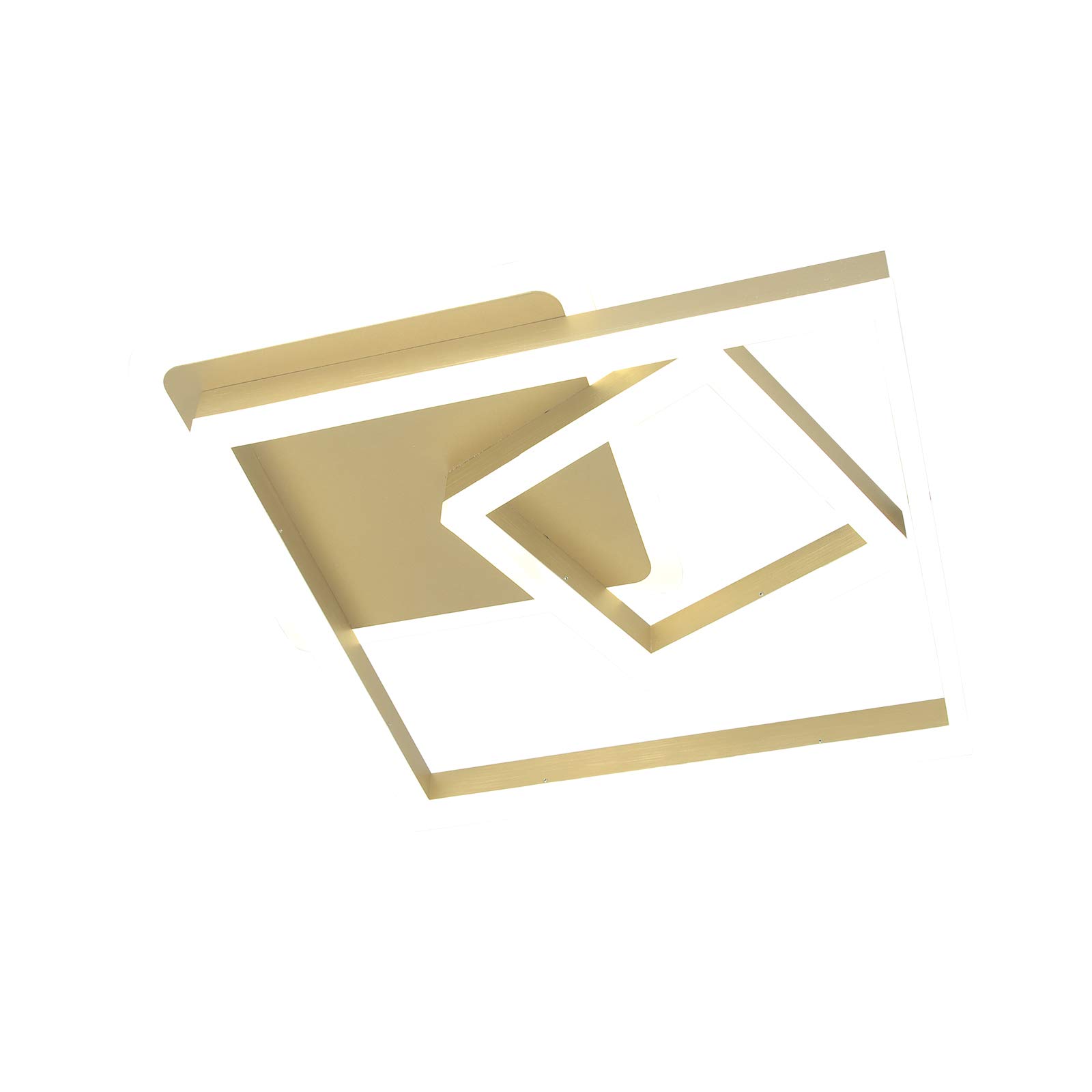 Modern LED Ceiling Lamps - 3 Square Gold Flush Mount Chandelier with Dimmable Remote Control, 20