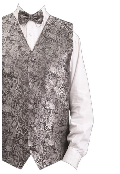 Stylish DANIEL ELLISSA Metallic Thread Paisley Vest Set VS809 in Silver | Women's Fashion Blazer & Skirt Outfit for Party, Wedding & Special Occasions