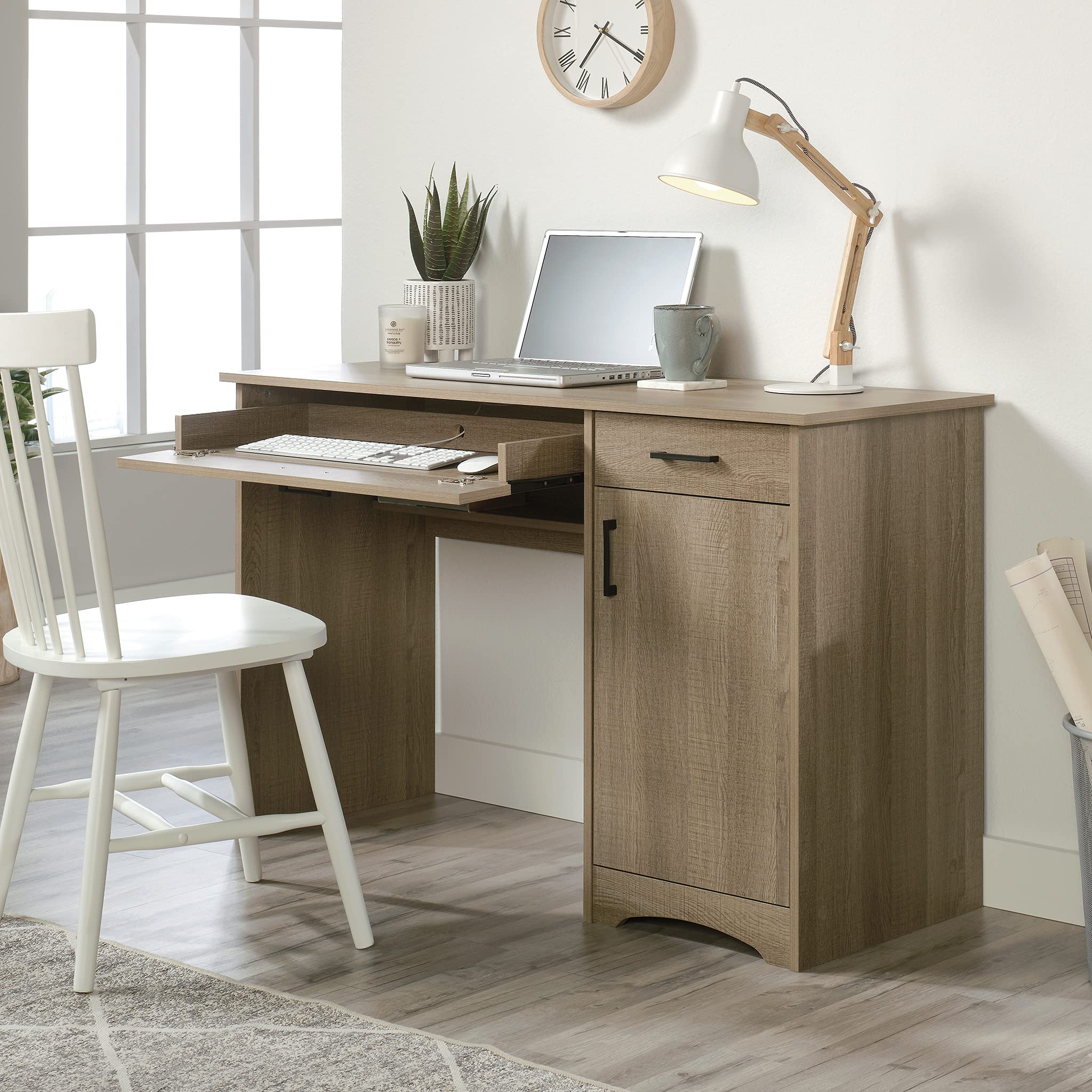 Sauder Beginnings Small Study Desk with Storage Drawers - Compact Writing Desk for Home Office, Bedroom or Dorm Room - Summer Oak Finish - Perfect for Remote Work, Online Classes & Small Space Organization