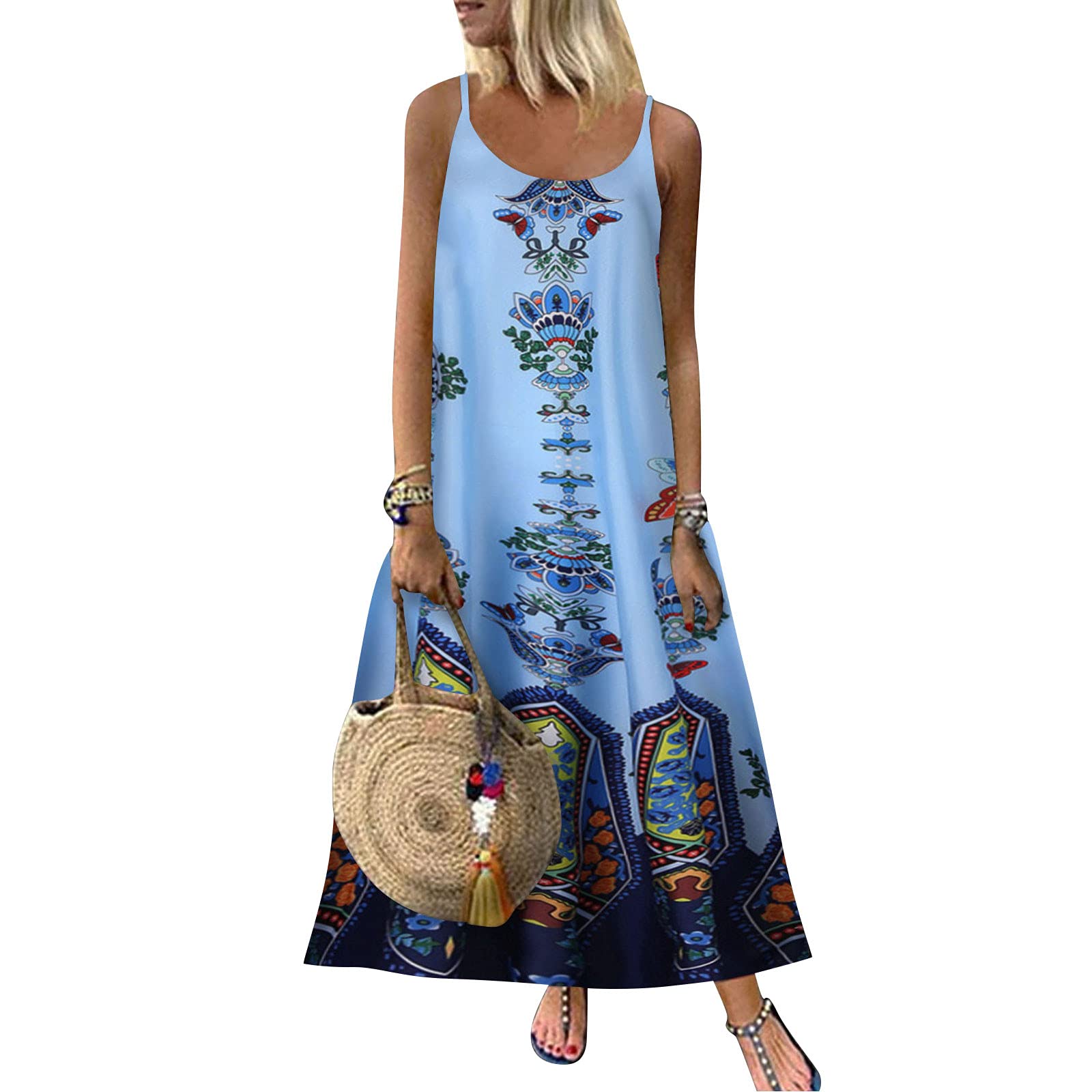 Women's Plus Size Floral Print Long Maxi Dress - Casual Boho Beach Sundress with Pockets for Summer | Perfect for Vacations, Beach Outings & Outdoor Events