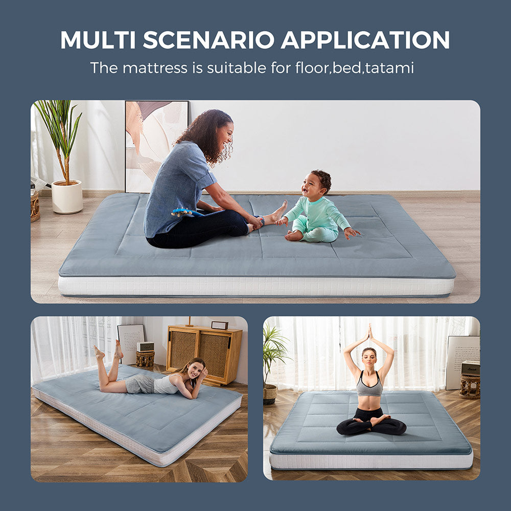 MAXYOYO Padded Comfortable Floor Mattress - Blue Gray | Extra Thick Foldable Guest Bed | Perfect for Camping, Sleepovers & Small Space Living