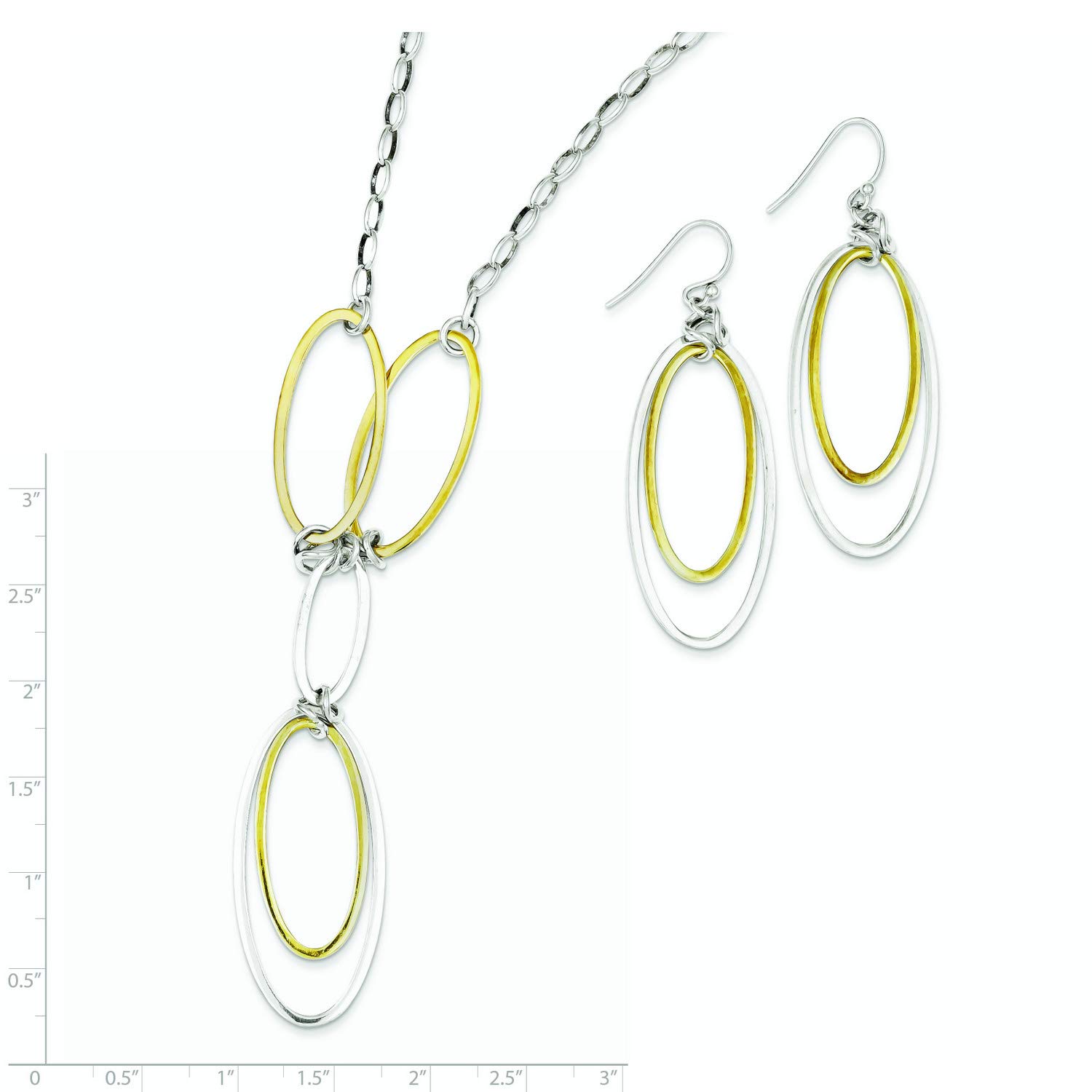 Sterling Silver Vermeil Polished Drop Necklace & Earrings Set - 57x20mm Elegant Jewelry for Women, Gift for Her, Perfect for Weddings, Parties & Special Occasions