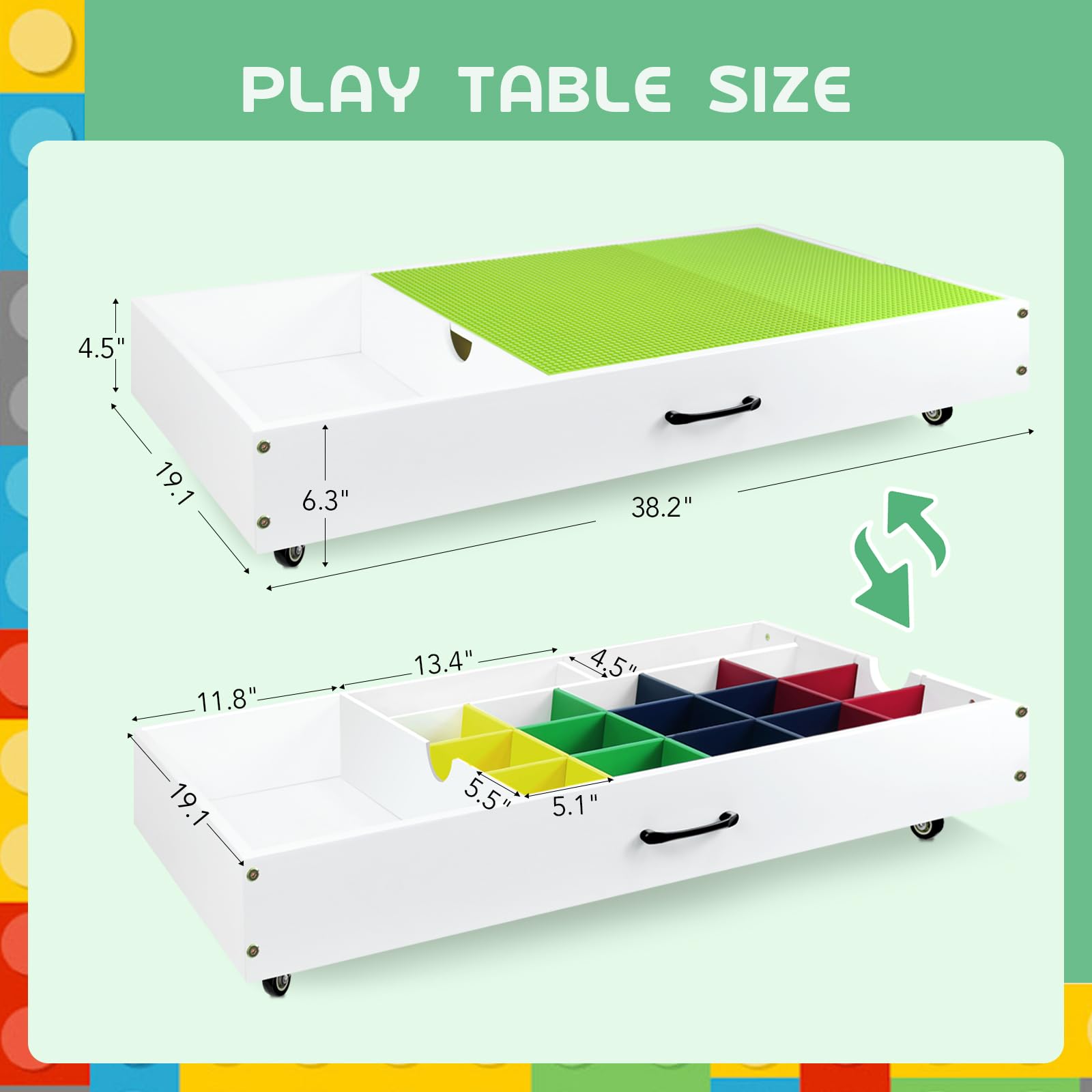 2 in 1 Kids Activity Table with Large Storage | Construction Play Table Compatible with Lego Blocks, Cars & Trains | Toy Organizer Game Table for Boys & Girls | Perfect for Bedroom Play, Living Room Storage & Under Bed Organization