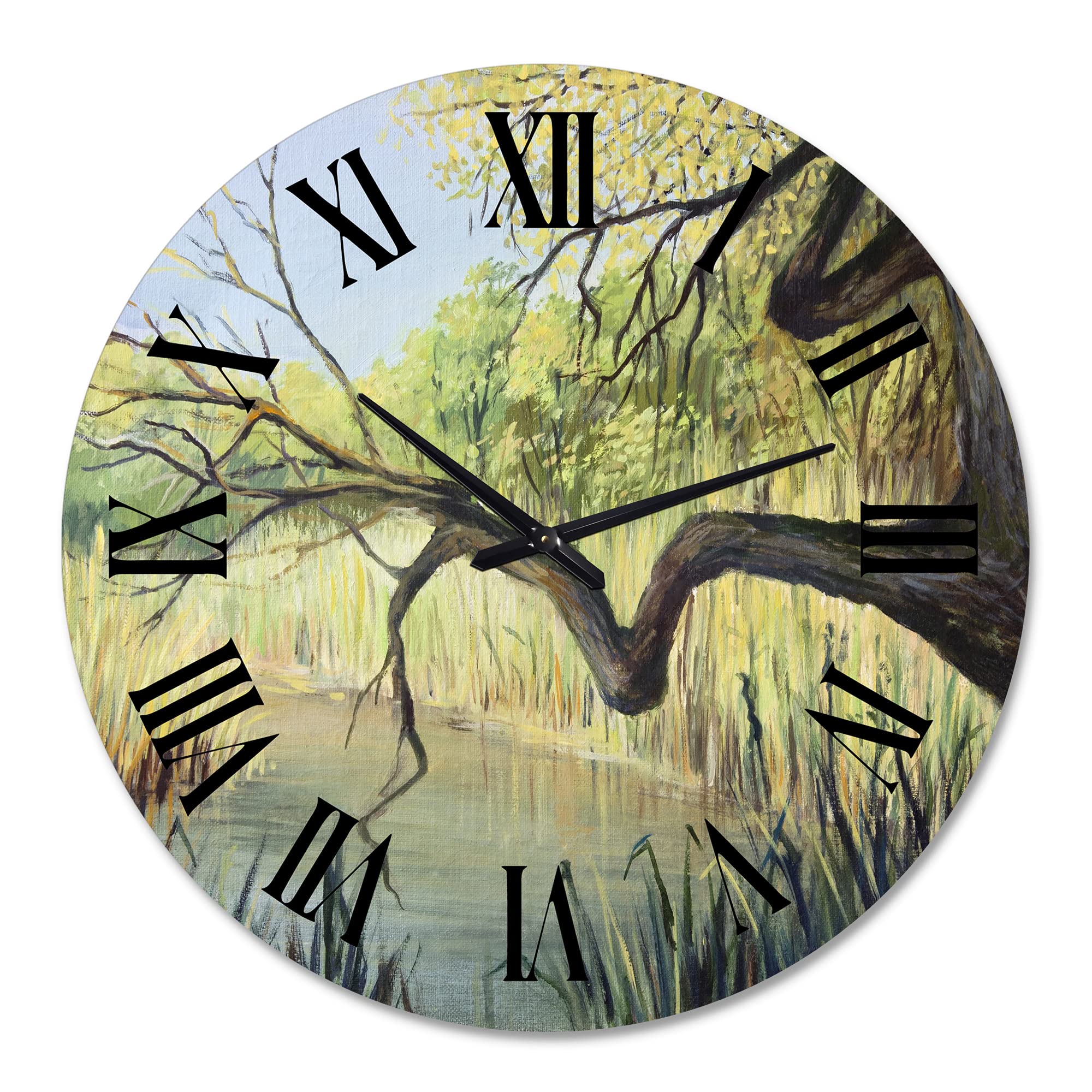 DesignQ Lake House Wall Clock 'The Lake of Silence' - Large Landscape Nature Wall Art for Living Room, Bedroom & Office Decor - Perfect for Rustic, Farmhouse & Coastal Home Décor