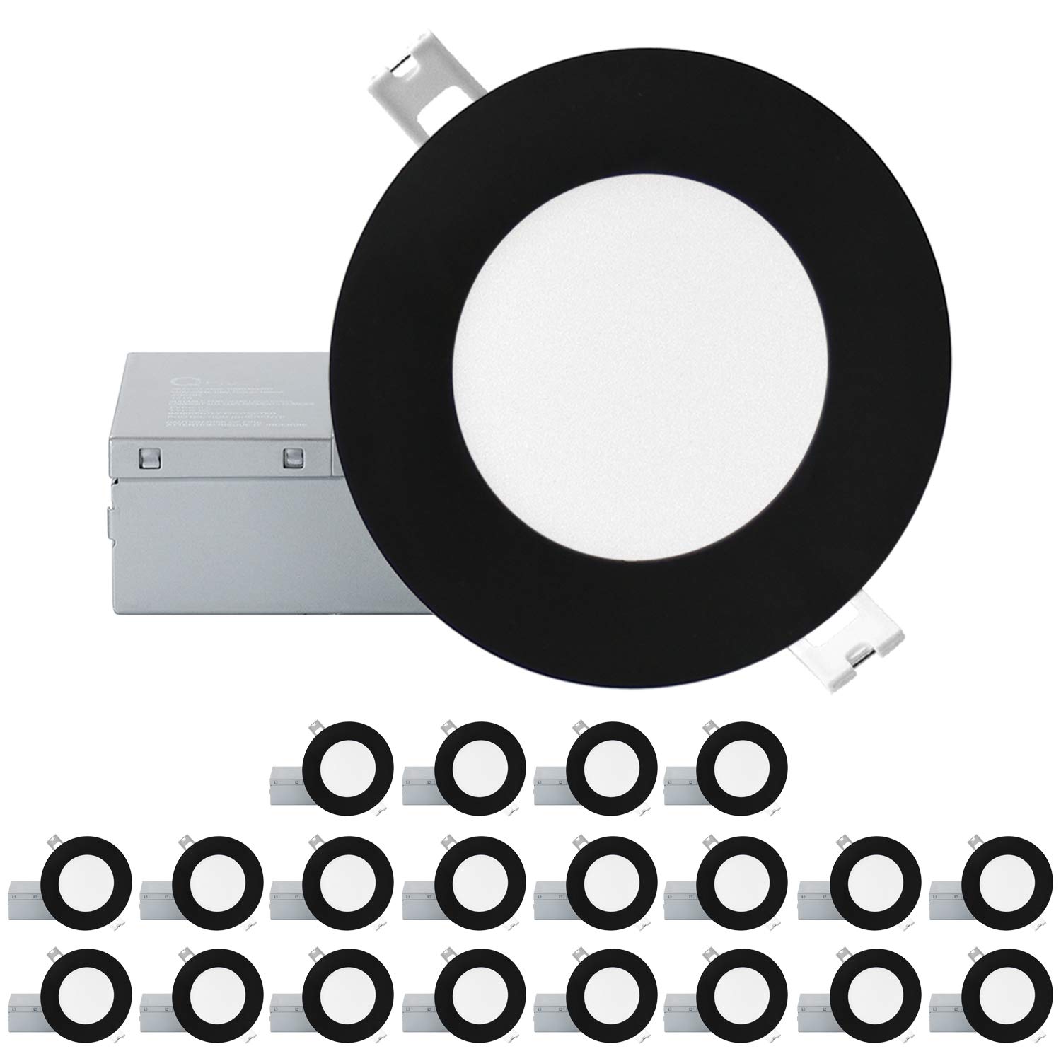 QPLUS 4 Inch 4000K Dimmable LED Recessed Ceiling Lights - 20 Pack, IC Rated, ETL & Energy Star Certified, Black Trim - Perfect for Living Rooms, Kitchens, and Bedrooms