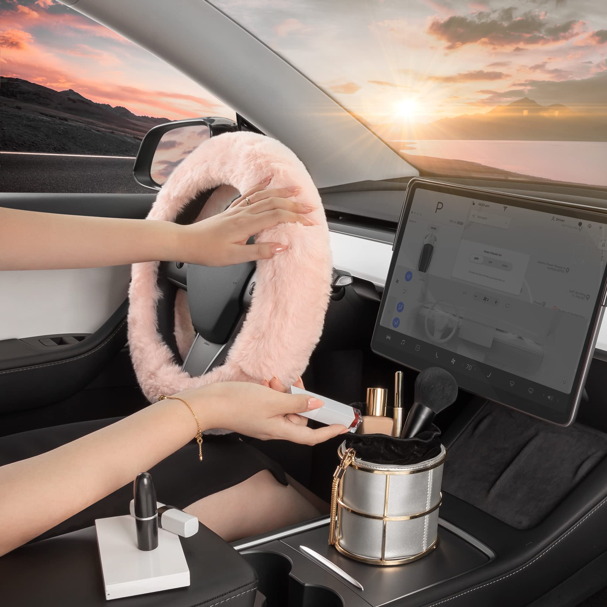 Soft Pink Fuzzy Steering Wheel Cover - Standard 15 Inch Universal Fit for Most Cars, Cute Faux Fur Steering Wheel Protector with Plush Fluffy Touch - Perfect Car Accessory for Women - Great for Winter Driving & Stylish Interior Upgrade