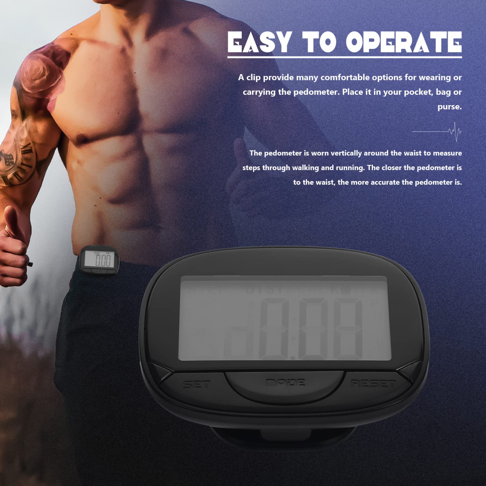 VOSAREA Fitness Tracker Watch with Large Screen - Step Counter, Calorie Burn Monitor, 3D Stopwatch for Walking, Running, Hiking & Sports | Clip-On Design for Active Lifestyle