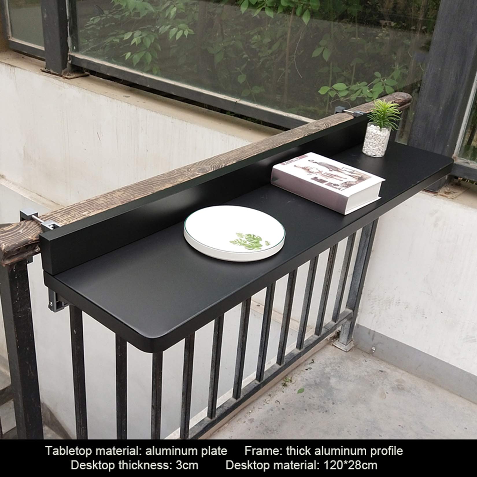 Outdoor Side Table - Foldable Hanging Balcony Railing Table with Adjustable Height for Deck, Patio & Garden - Perfect for Laptop, Dining & Bar Counter Use