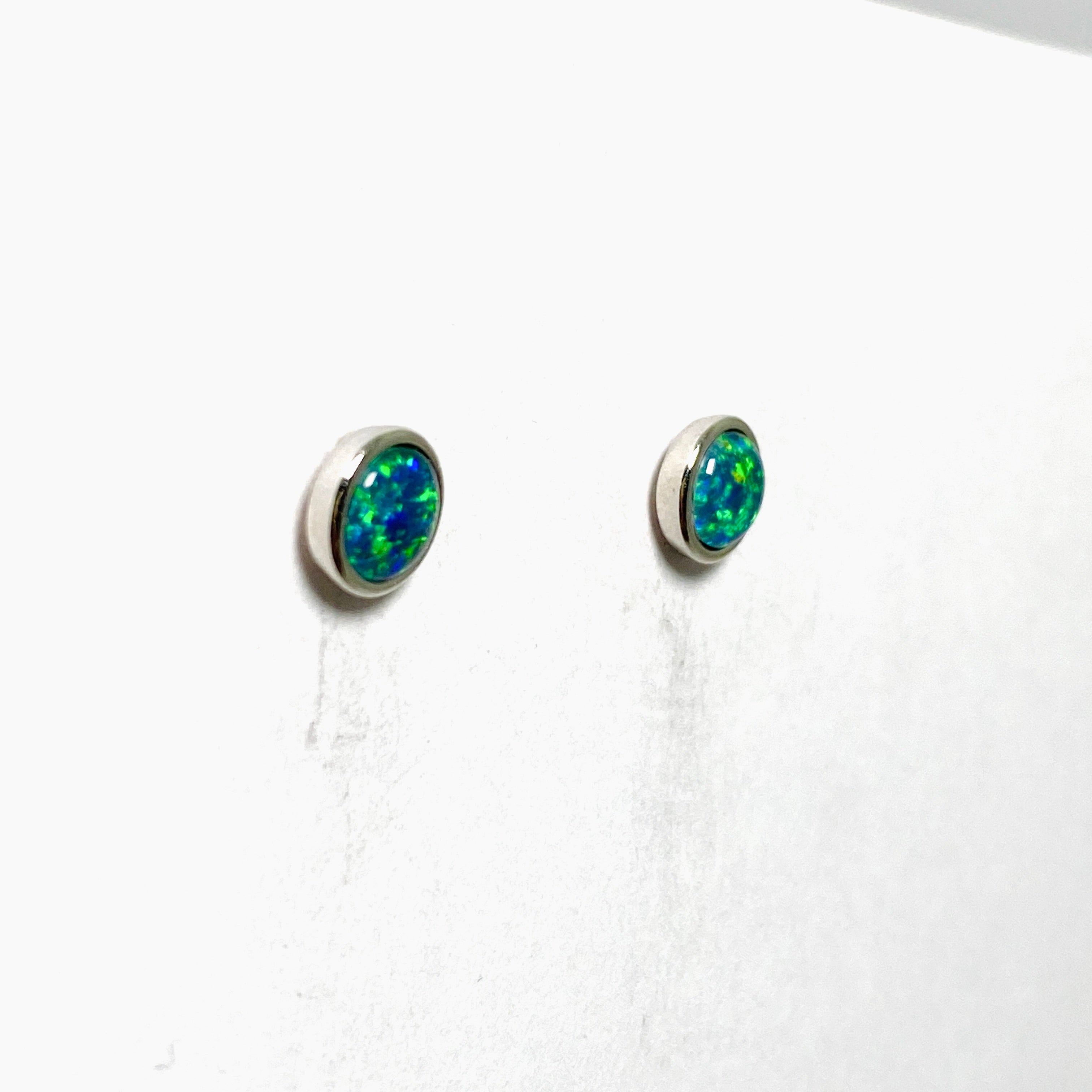 Australian Opal Triplet Round Cabochon Stud Earrings - Natural Gemstone Jewelry for Women, Perfect for Everyday Wear & Special Occasions