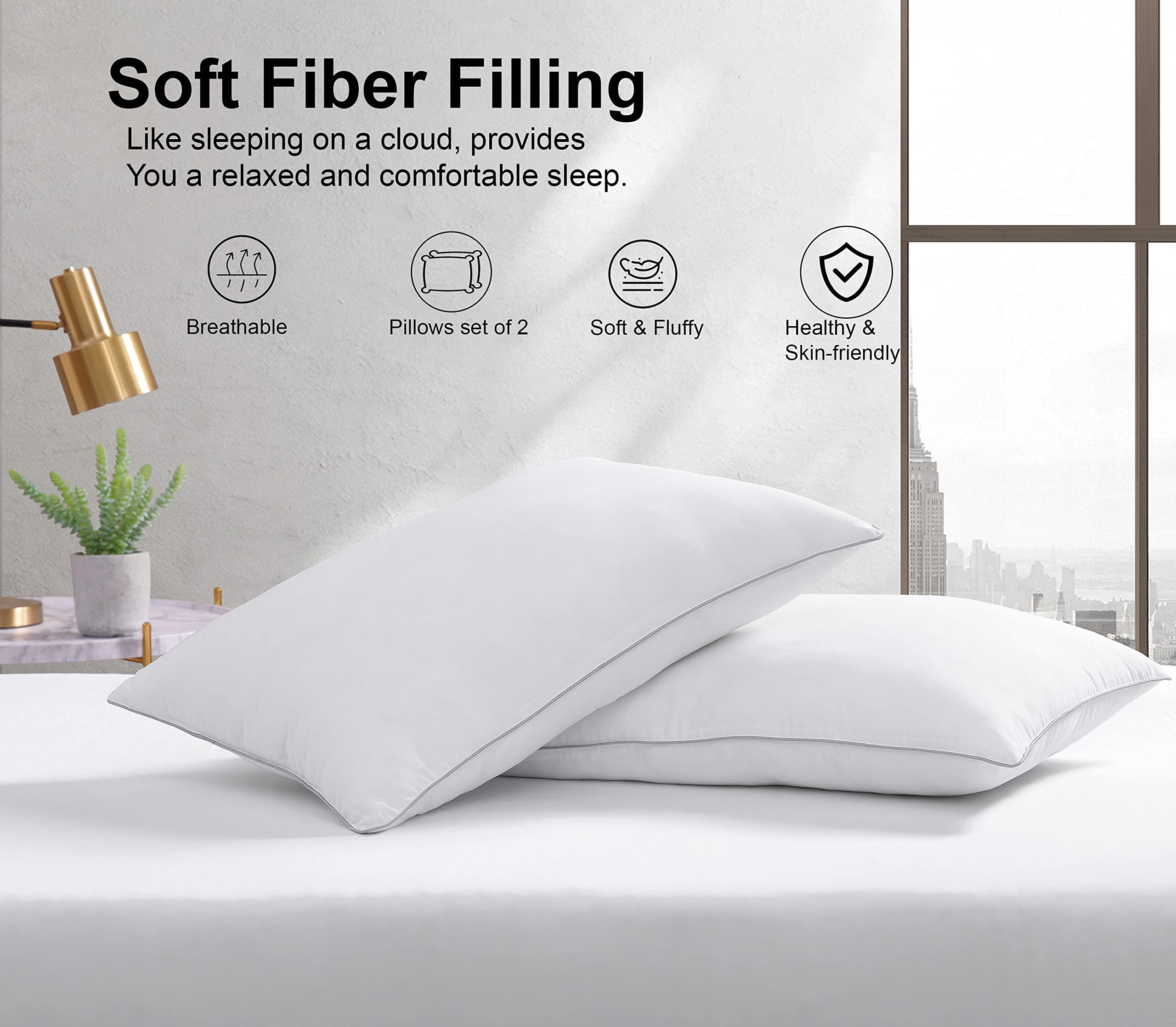Luxury Firm Bed Pillows Set of 4 - Soft & Cozy for Side, Back Sleepers - Home & Hotel Use
