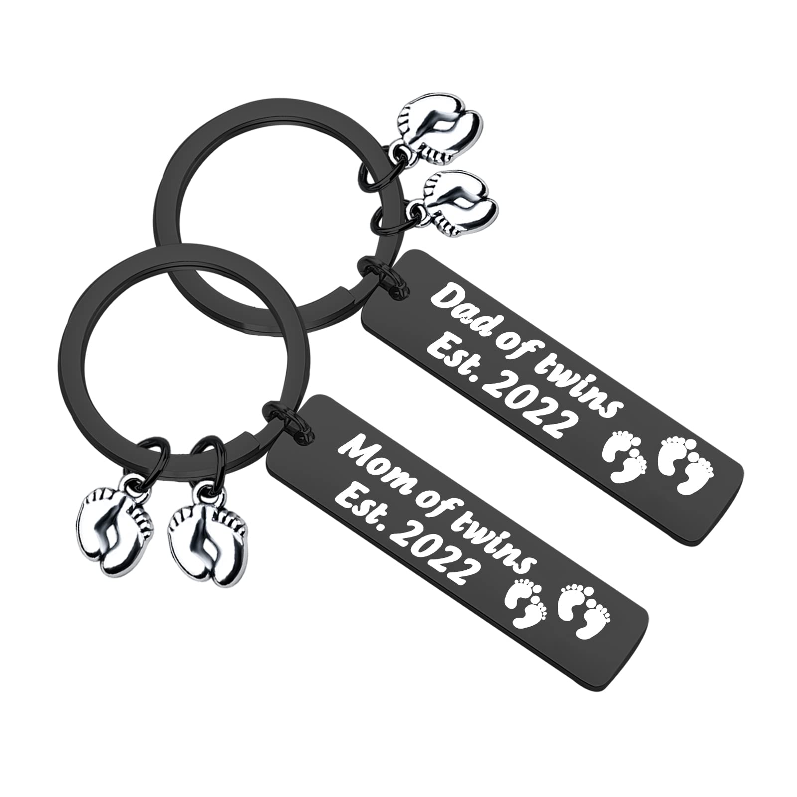 FUSTMW Twin Parents Gift - Keychain for Dad & Mom of Twins, Established 2022 | Perfect Baby Reveal & Expecting Parents Gift | Great for Birth Announcements, Baby Showers & Parenting Milestones