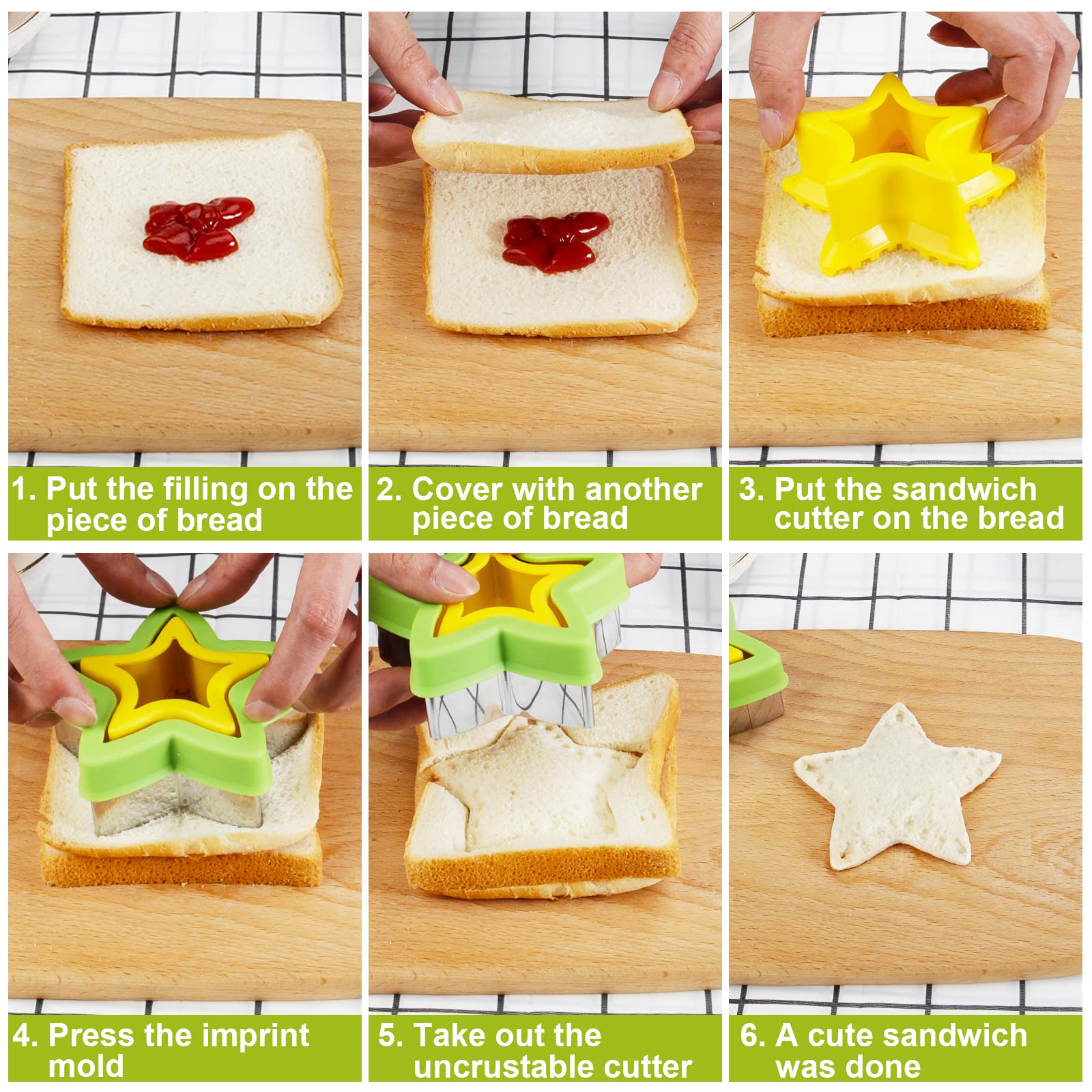 34pcs Sandwich Cutter Set for Kids - 6 Sandwich Cutters & Sealers + 18 Fruit Shapes with 10 Adorable Animal Forks | Perfect for School Lunches, Picnics & Party Snacks