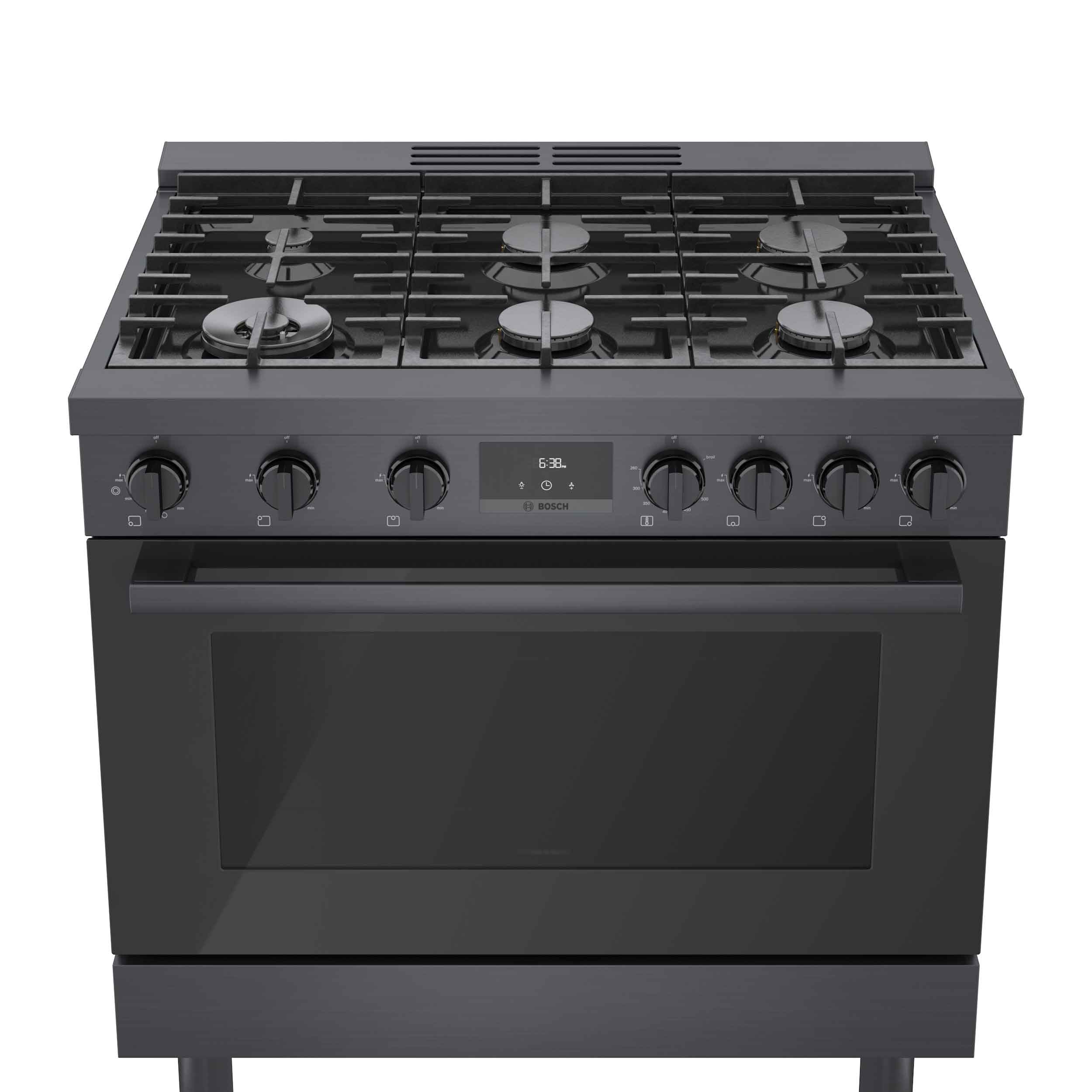 Bosch 36-Inch Industrial Style Gas Range with Black Stainless Steel Finish - HGS8645UC | Professional-Grade Stove for Home Chefs & Commercial Kitchens