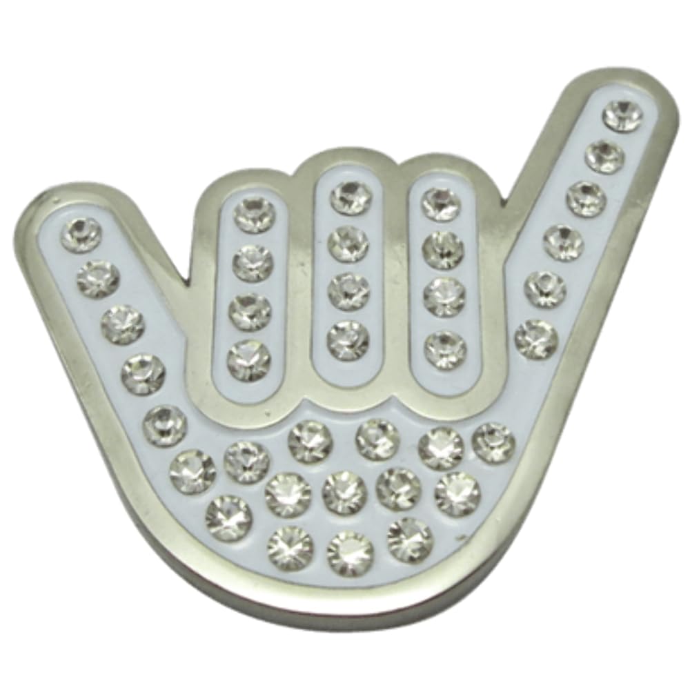 Shaka Sign Golf Ball Marker & Hat Clip with Crystals - Perfect for Golfers